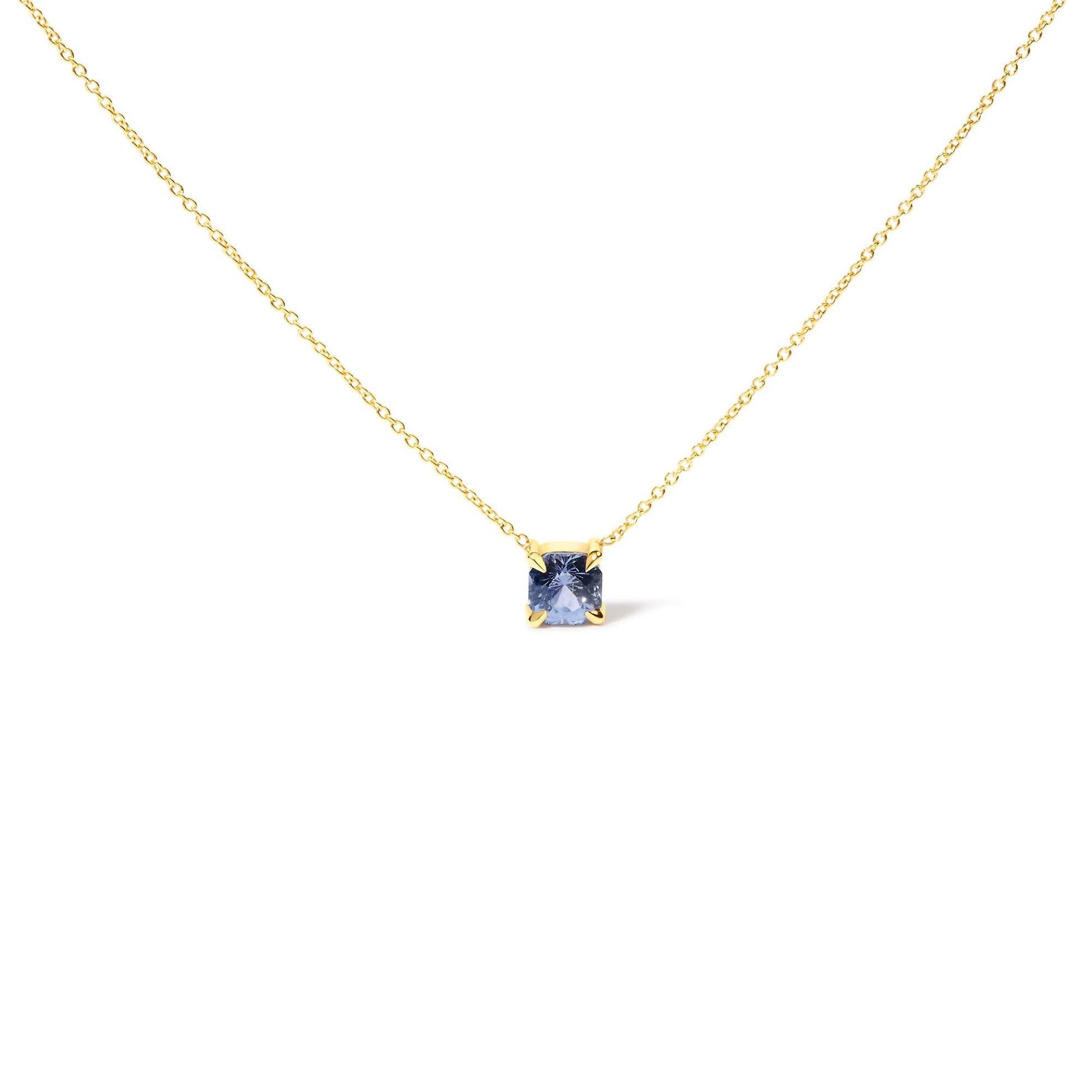 14k Yellow Gold 4/5 Cttw Natural Cushion Cut Blue Sapphire Solitaire Pendant Necklace - 15-16 Inches Adjustable-0