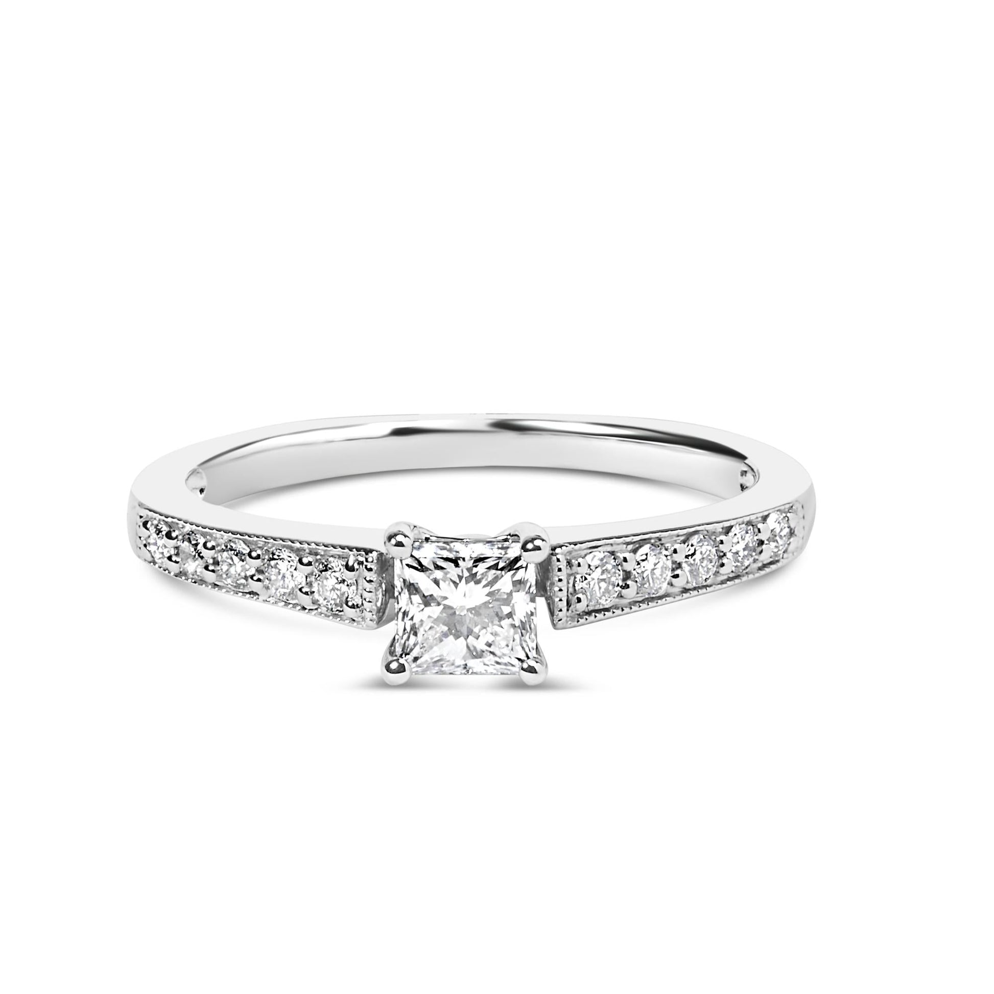 14K White Gold Diamond 1/2 Cttw Princess Cut Diamond Engagement Ring (G-H Color, VS2-SI1 Clarity) - Size 7-0