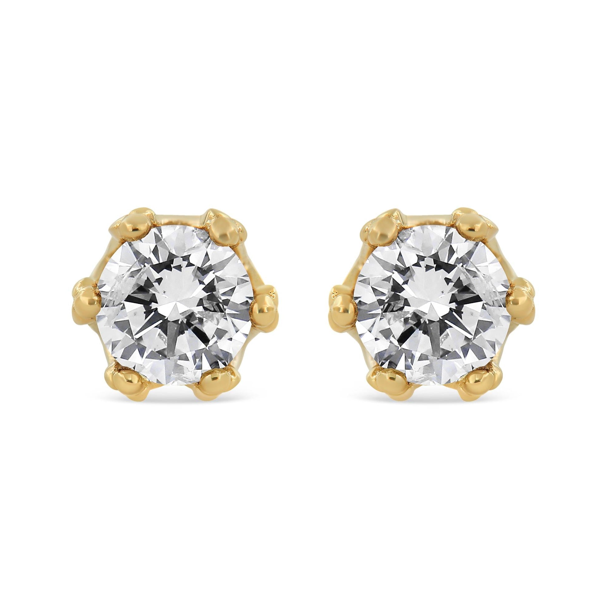 14K Gold 1/2 Cttw Round Diamond Crown Stud Earring (I-J Color, I1-I2 Clarity)-1