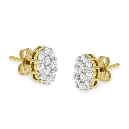 18K Yellow Gold 1 cttw Flower Diamond Stud Earrings (H-I, I1-I2)-0