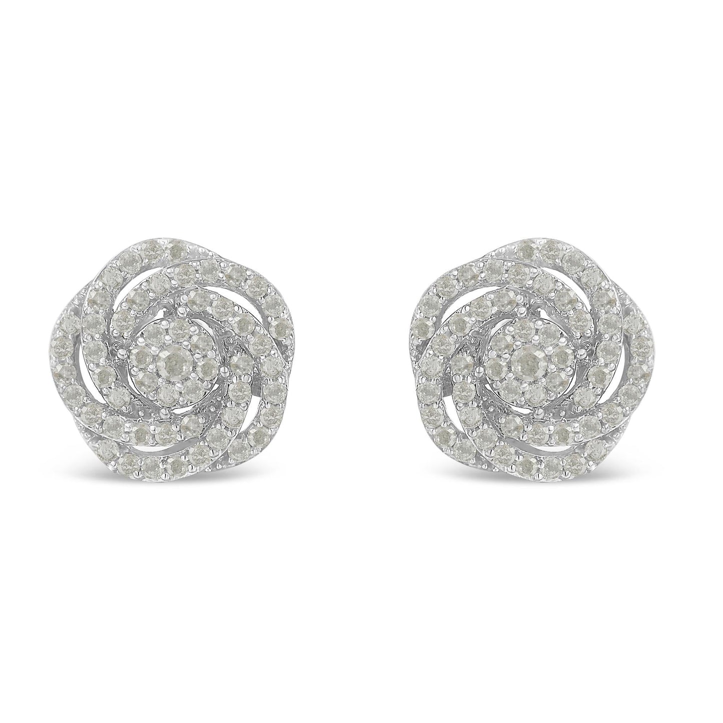 10k White Gold Rose-Cut Diamond Floral Cluster Earrings (1 cttw, I-J Color, I2-I3 Clarity)-0