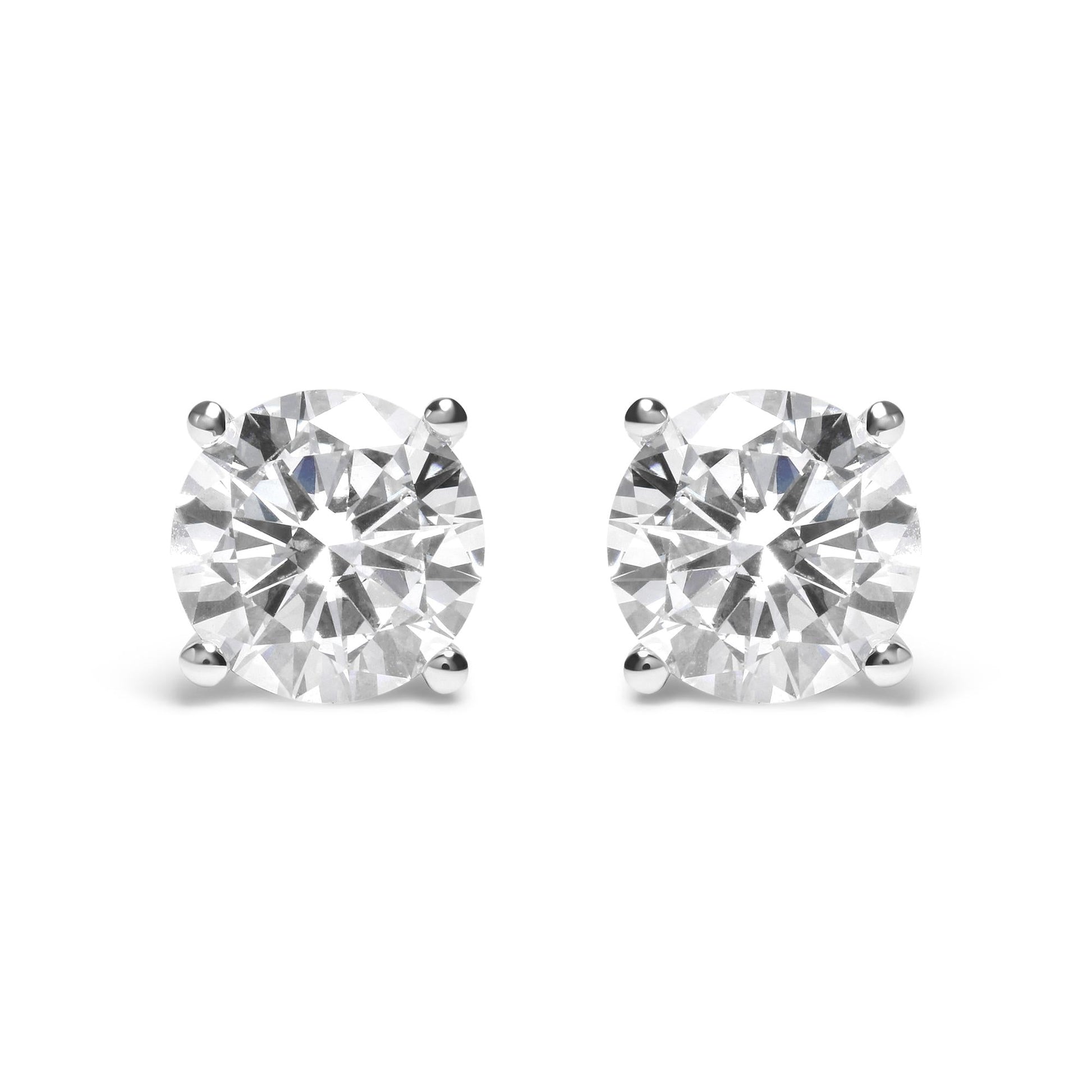 14K White Gold Round Brilliant-Cut Lab Grown Diamond Classic 4-Prong Stud Earrings with Screw Backs (G-H Color. VS1-VS2 Clarity)-0