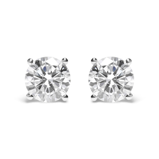 14K White Gold Round Brilliant-Cut Lab Grown Diamond Classic 4-Prong Stud Earrings with Screw Backs (G-H Color. VS1-VS2 Clarity)-0