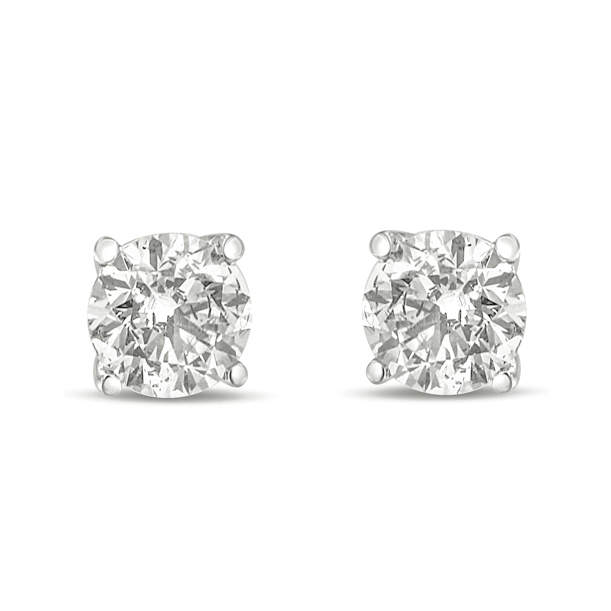 10K Gold Lab Created Round Brilliant Cut Diamond Classic 4-Prong Solitaire Stud Earrings-2