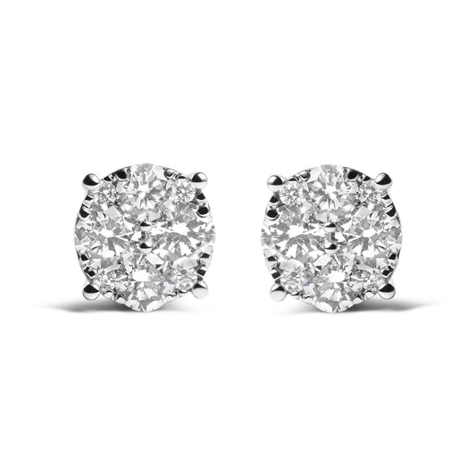 14K White Gold 2.00 Cttw Lab Grown Diamond Cluster Stud Earrings (G-H Color, VS1-VS2 Clarity)-0