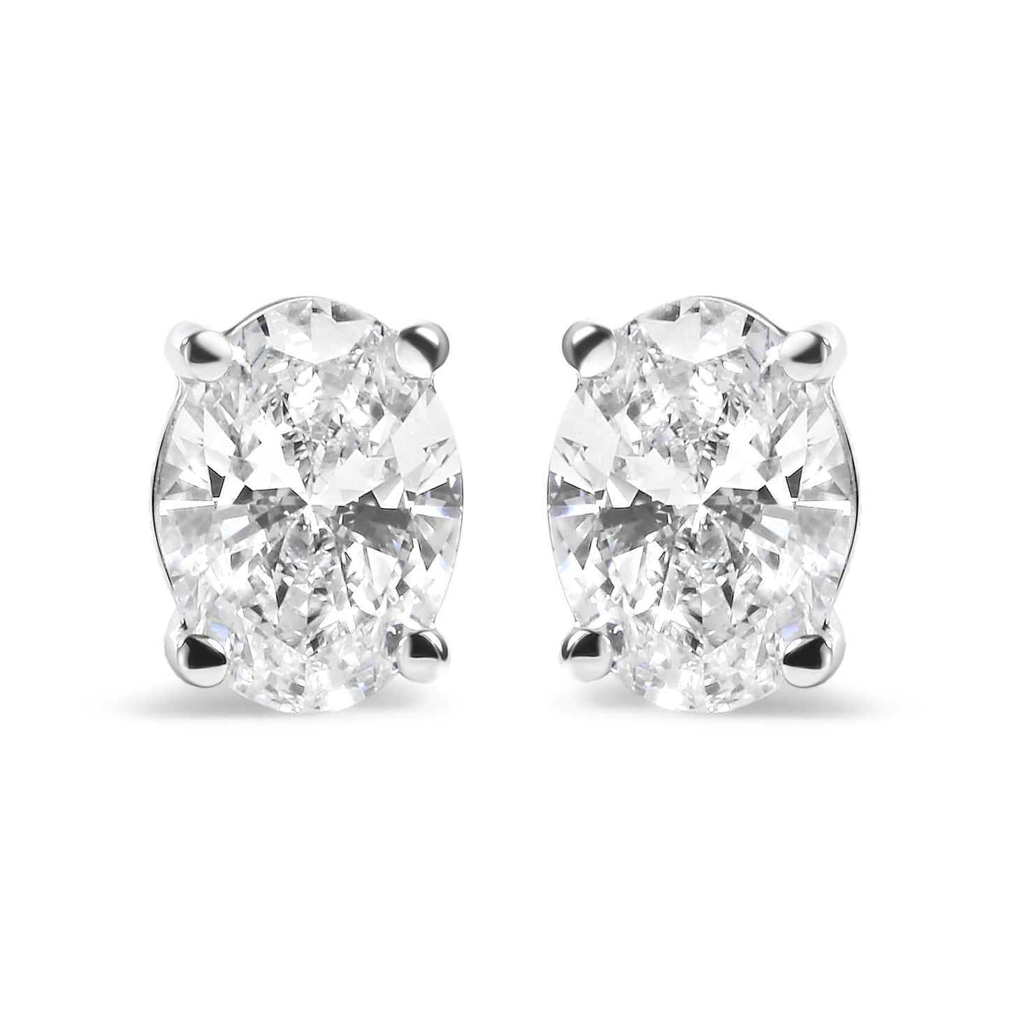 14K White Gold Prong Set Lab Grown Oval Diamond Solitaire Stud Earring (F-G Color, VS1-VS2 Clarity)-0