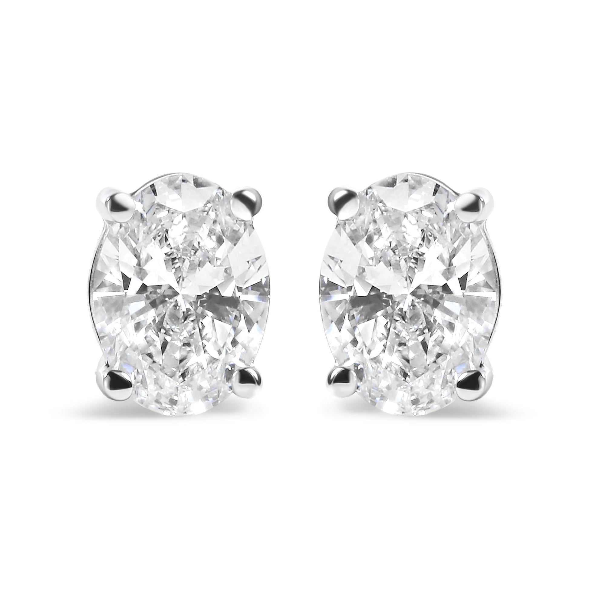 14K White Gold Prong Set Lab Grown Oval Diamond Solitaire Stud Earring (F-G Color, VS1-VS2 Clarity)-0