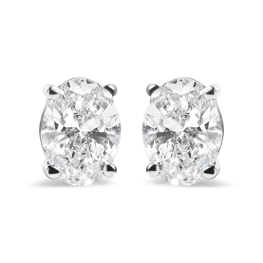 14K White Gold Prong Set Lab Grown Oval Diamond Solitaire Stud Earring (F-G Color, VS1-VS2 Clarity)-0