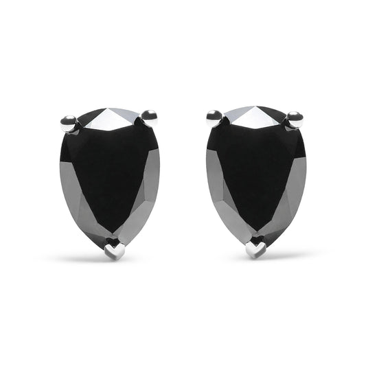 14K White Gold Treated Black Pear Shaped Solitaire Diamond 3 Prong Stud Earrings (Black Color, VS2-SI1 Clarity)-0