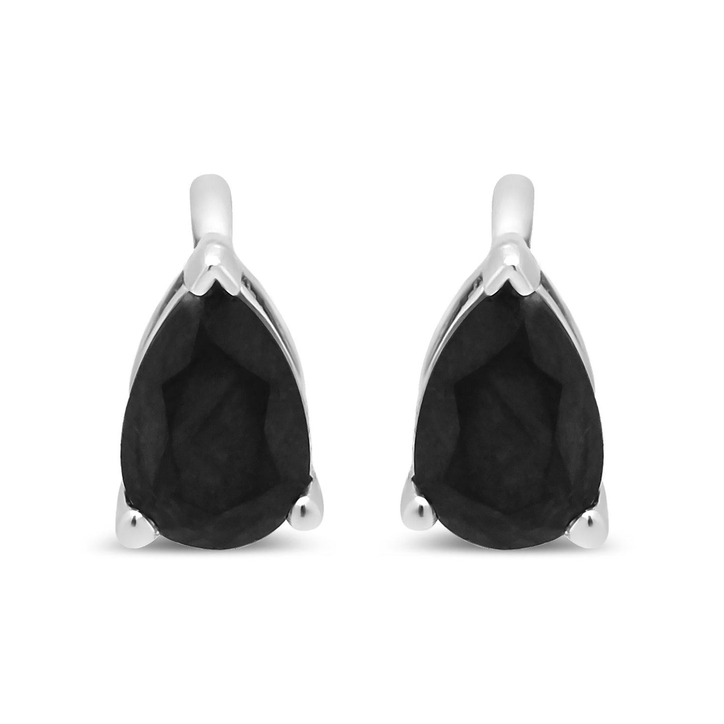 14K White Gold Treated Black Pear Shaped Solitaire Diamond 3 Prong Stud Earrings (Black Color, VS2-SI1 Clarity)-1