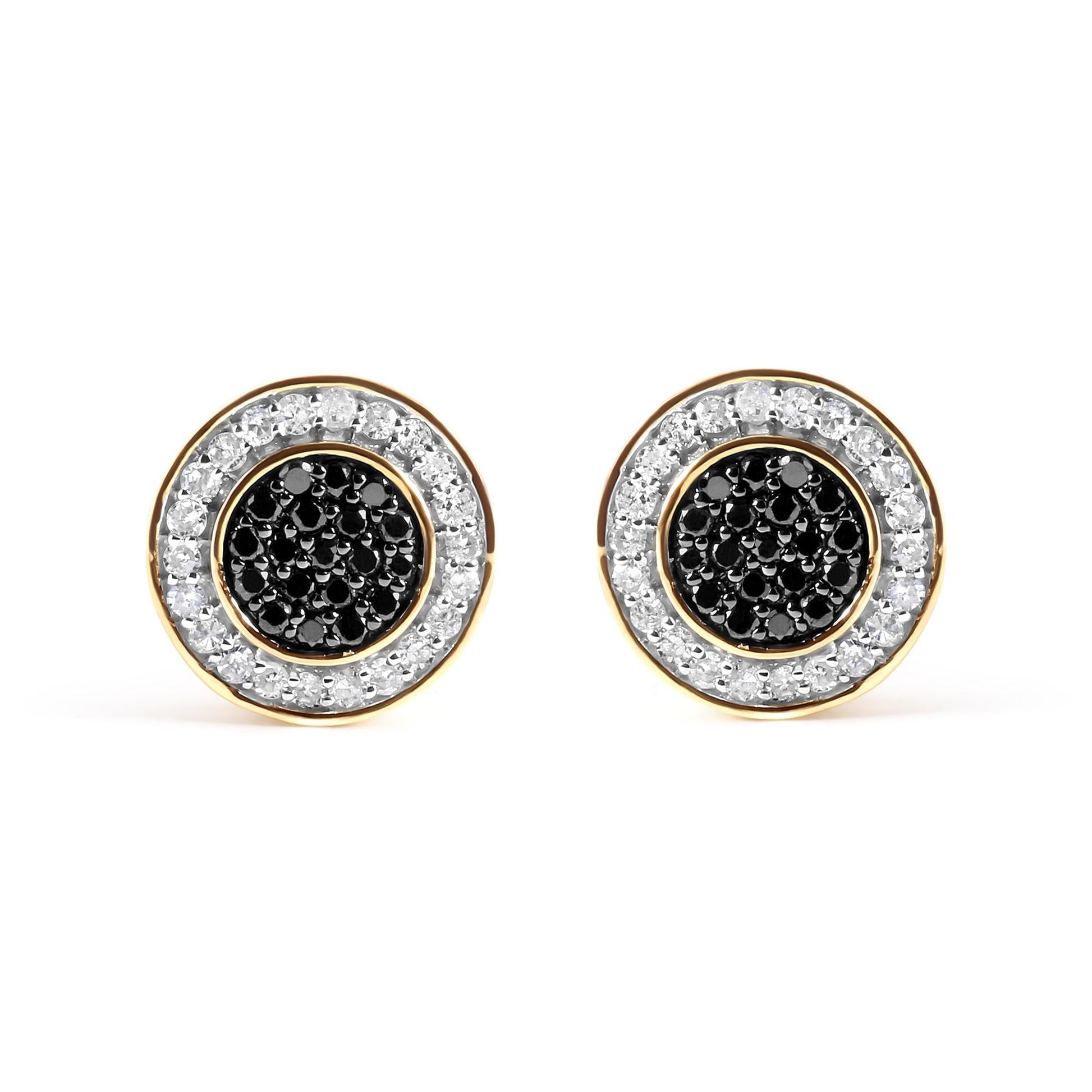 14K Yellow Gold Plated .925 Sterling Silver 1/3 Cttw White and Black Treated Diamond Earring (Black / I-J Color, I2-I3 Clarity)-0