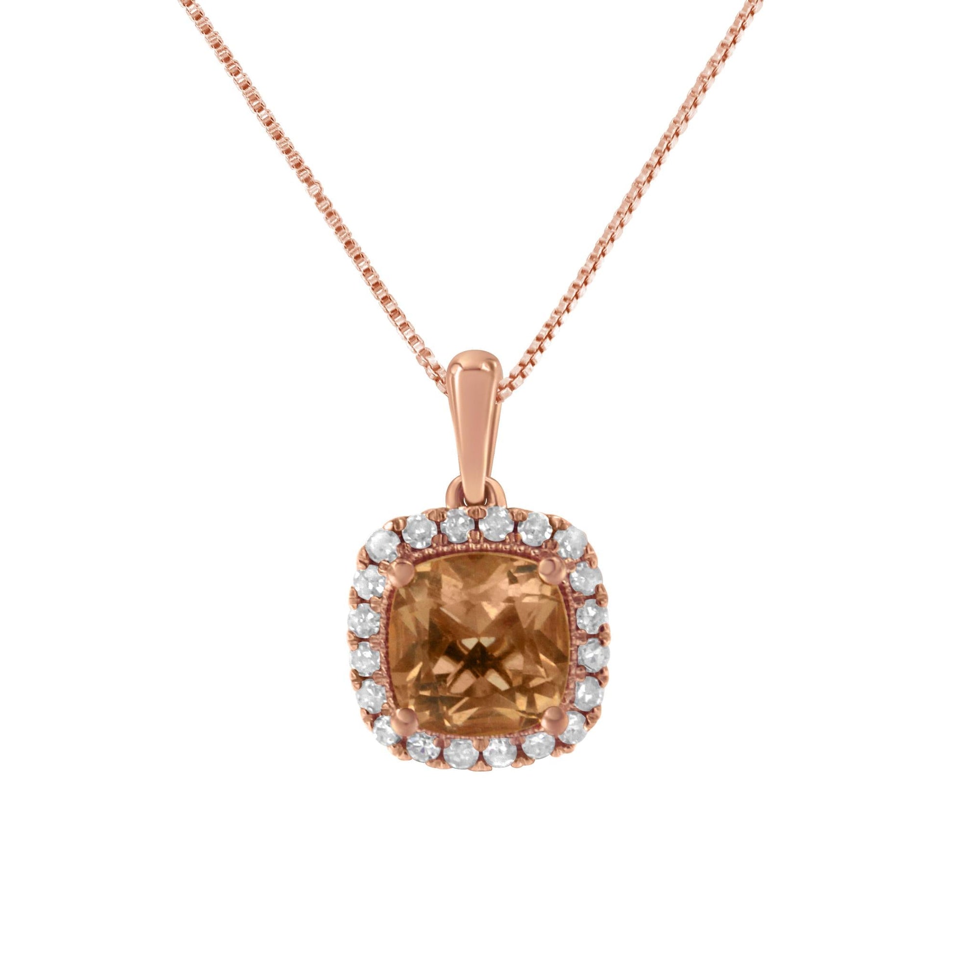 10K Rose Gold 1/4ct Diamond and 8MM Peach Morganite Gemstone Square Pendant (H-I, I1-I2)-0