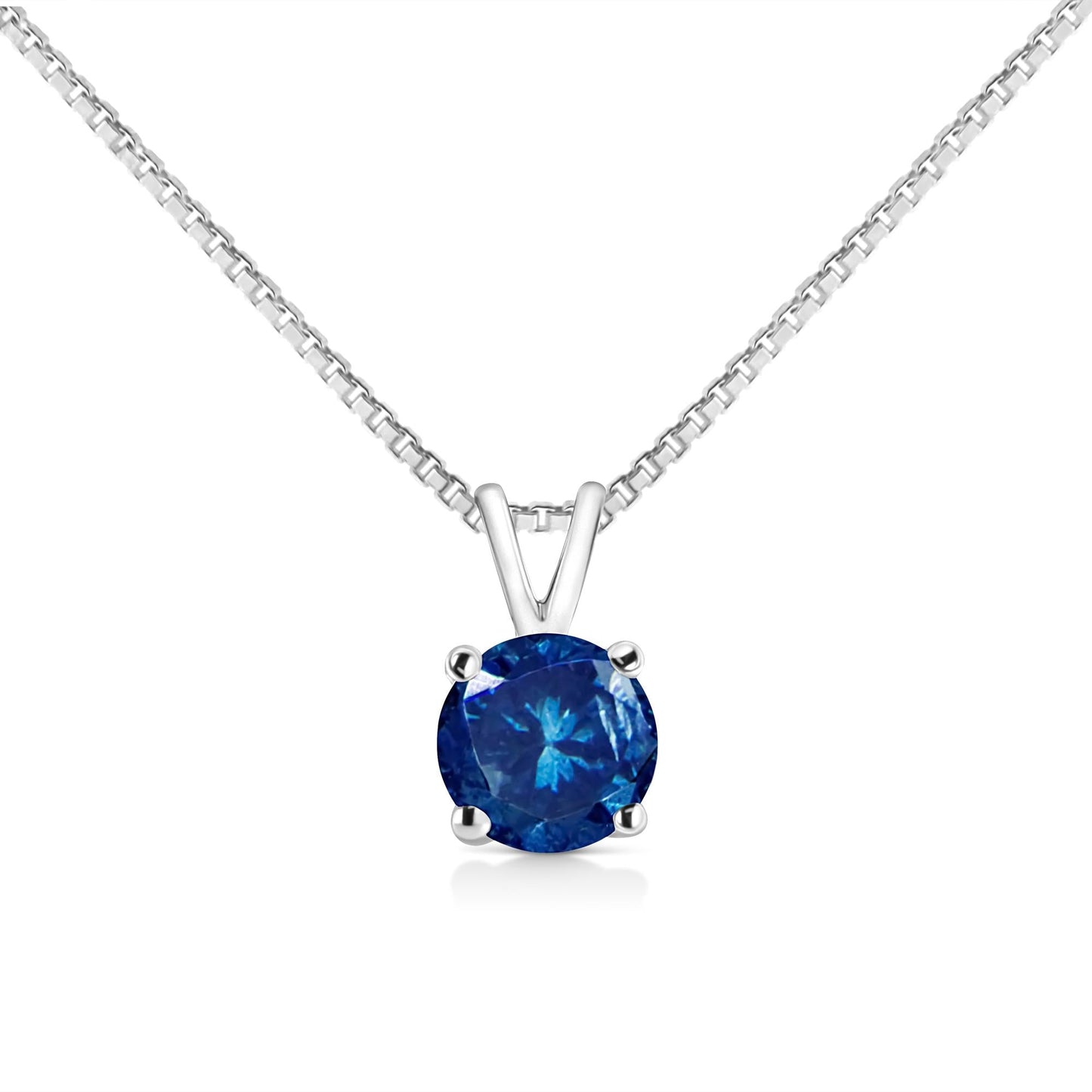 10K White Gold Round Brilliant Cut Lab Grown Blue Diamond 4-Prong Solitaire Pendant Necklace (Blue Color, VS2-SI1 Clarity) - 18"-0