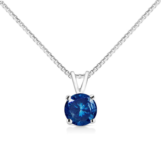 10K White Gold Round Brilliant Cut Lab Grown Blue Diamond 4-Prong Solitaire Pendant Necklace (Blue Color, VS2-SI1 Clarity) - 18"-0