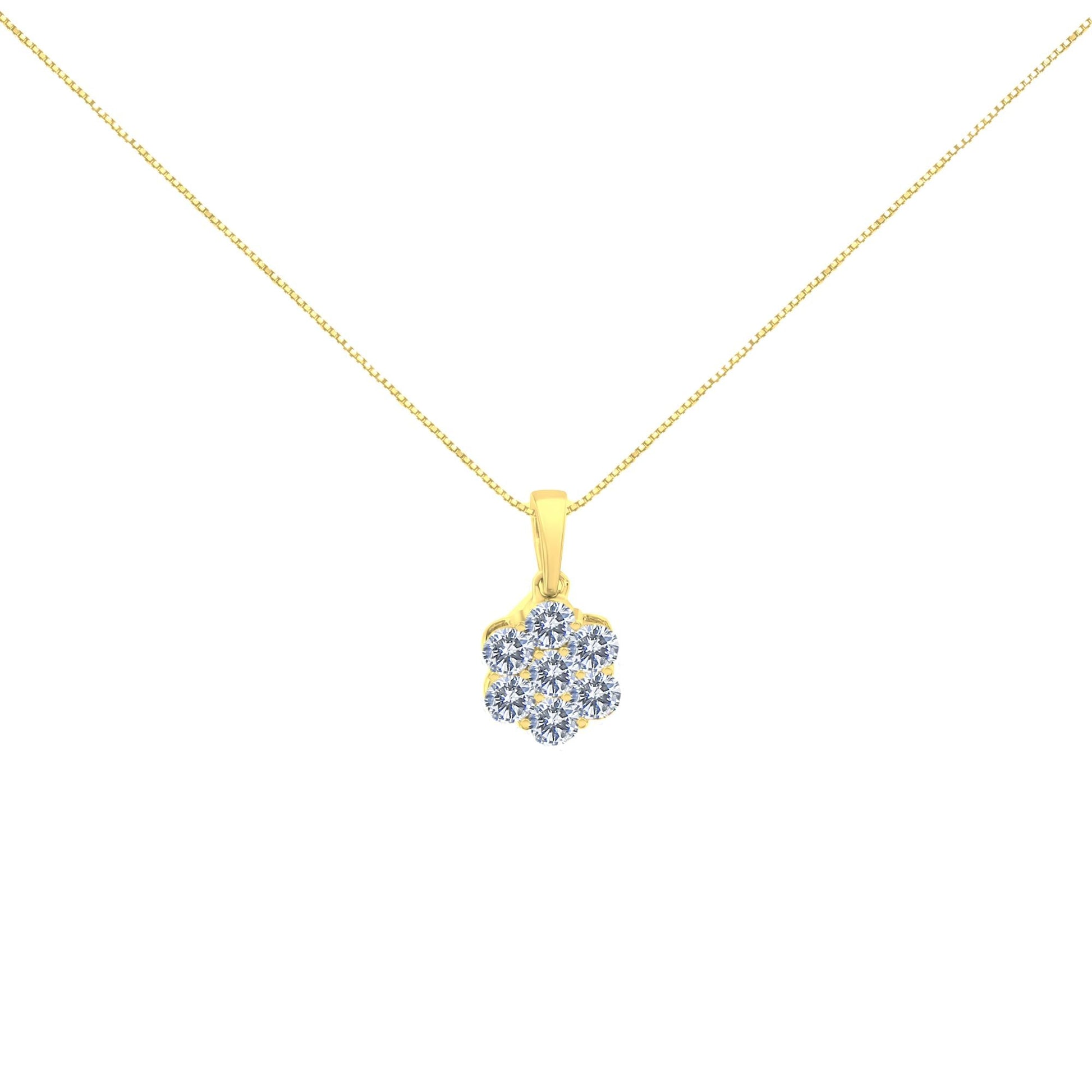 14K Yellow Gold 1.00 Cttw Brilliant Round-Cut Diamond 7 Stone Floral Cluster 18" Pendant Necklace (H-I Color, SI2-I1 Clarity)-0