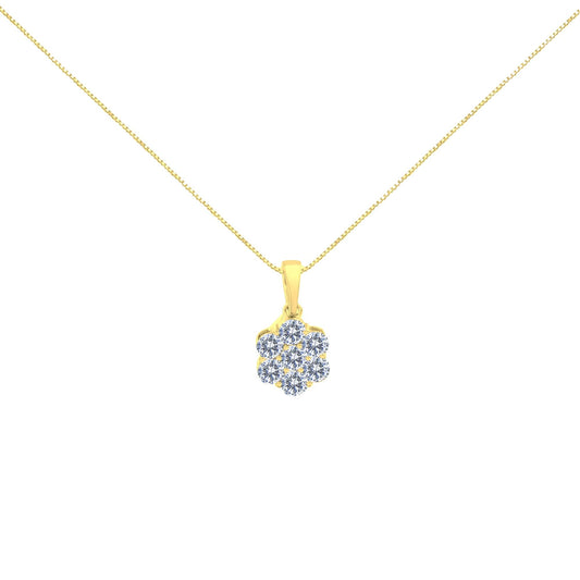 14K Yellow Gold 1.00 Cttw Brilliant Round-Cut Diamond 7 Stone Floral Cluster 18" Pendant Necklace (H-I Color, SI2-I1 Clarity)-0