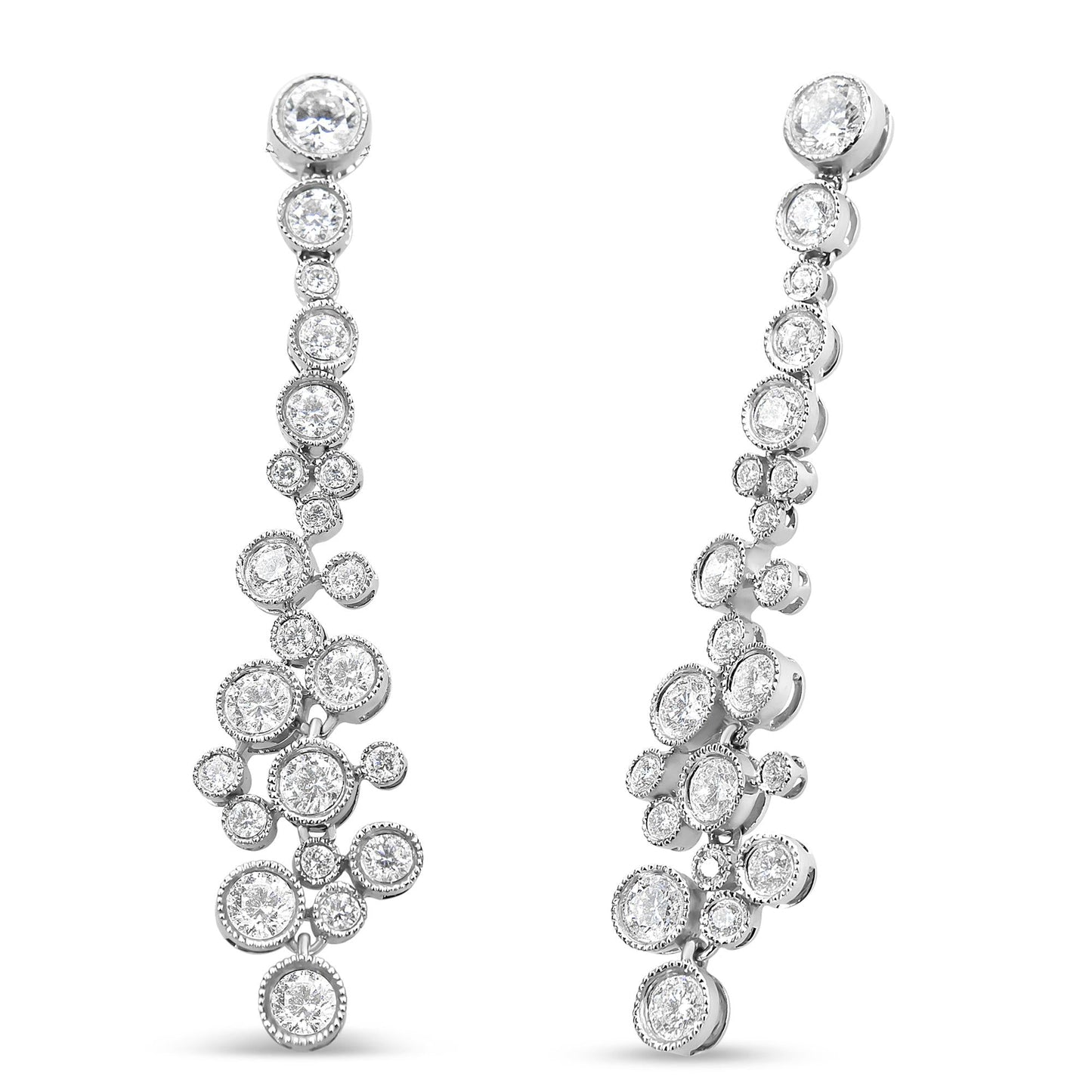 18K White Gold 3.15 Cttw Round Diamond Waterfall Drop Dangle Stud Earrings (H-I Color, VS1-VS2 Clarity)-0