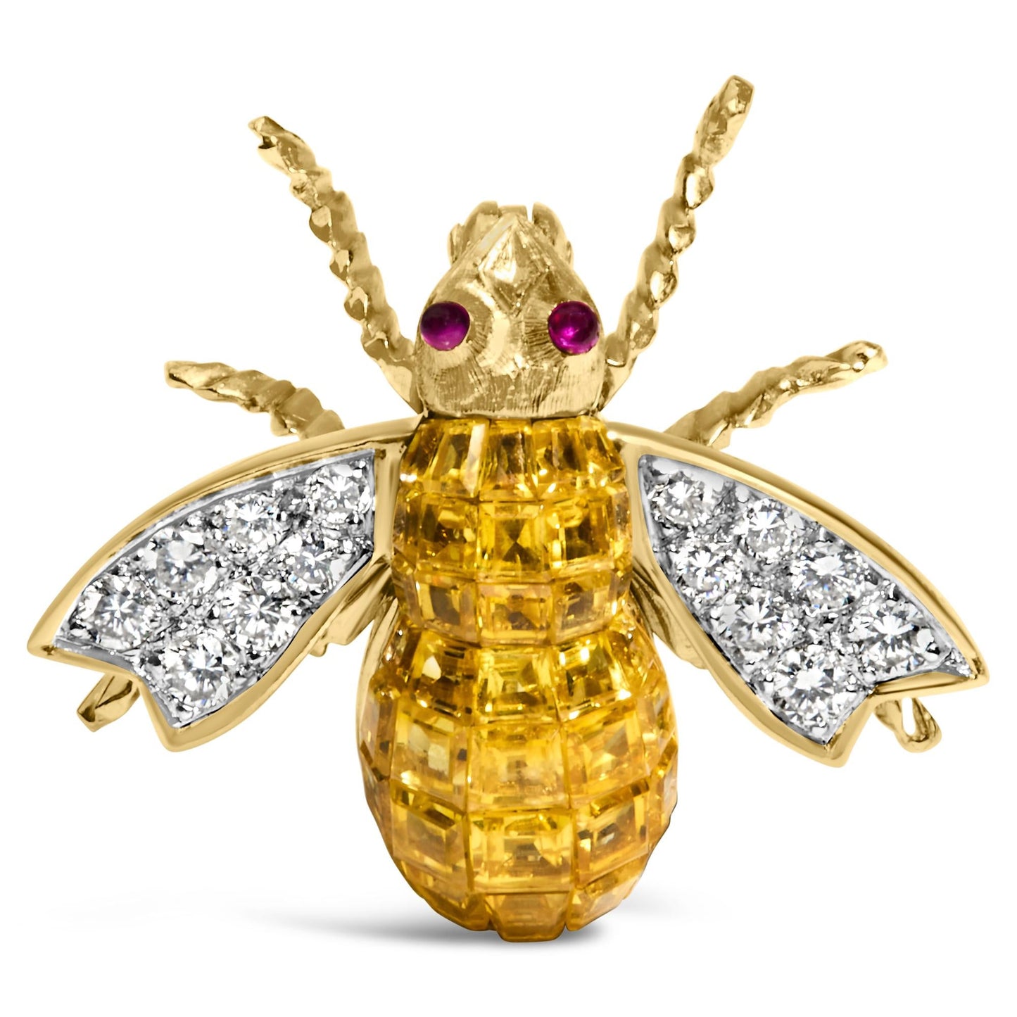 18K Yellow Gold 3/8 Cttw Diamond and 5 1/3 Cttw Yellow Sapphire Bumblebee Brooch Pin (F-G Color, VS2-SI1 Clarity)-0