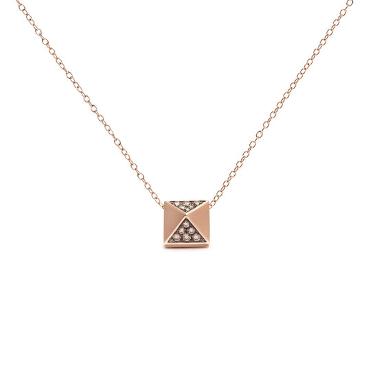 14K Rose Gold 1/4 Cttw Brown Diamond Matte Finished Pyramid Pendant Necklace (Brown Color, SI1-SI2 Clarity) - 18" Inches-0