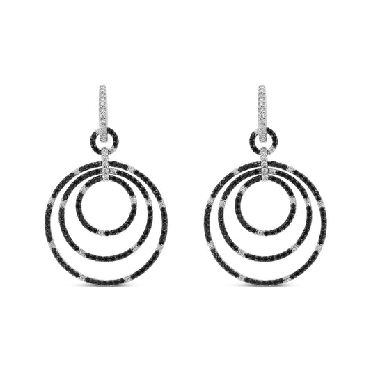 18K White Gold Round 2 1/3 Cttw Black and White Diamond Graduated Hoop Dangle Earrings (Black and F-G Color, VS1-VS2 Clarity)-0