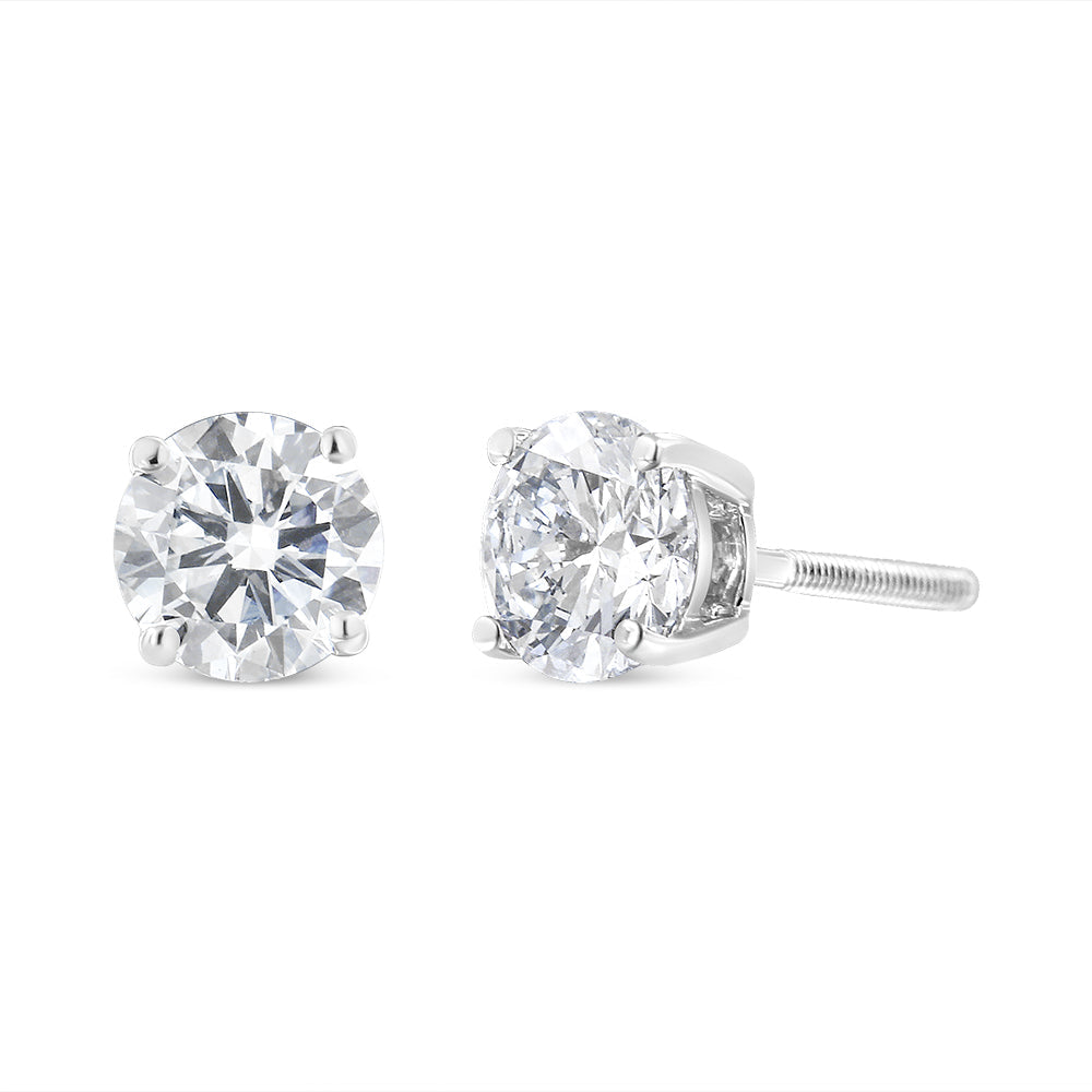 14K White Gold 1-1/2 Cttw Round Brilliant-Cut Near Colorless Diamond Classic 4-Prong Stud Earrings with Screw Backs (H-I Color, SI1-SI2 Clarity)-1