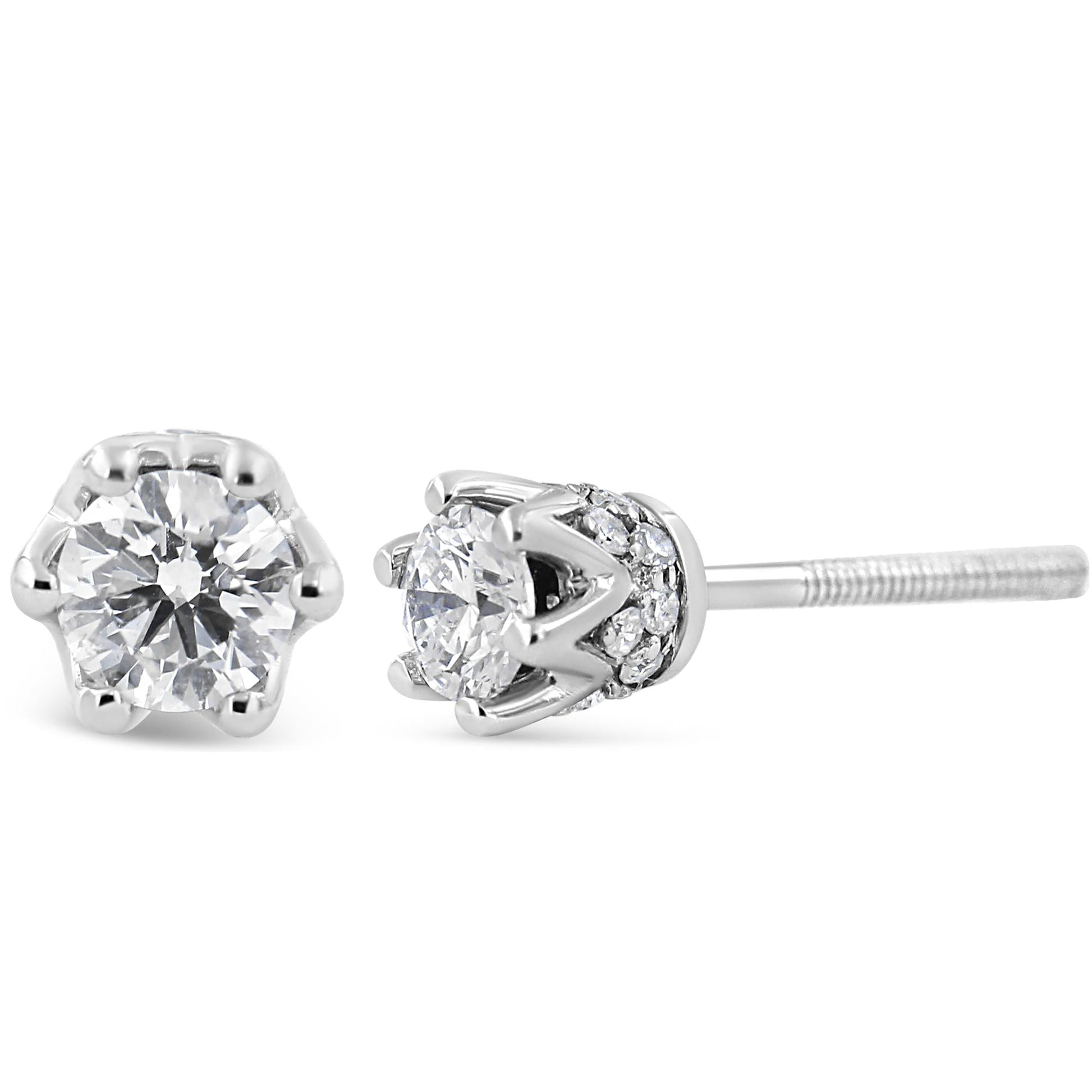 14K Gold 1/2 Cttw Round Diamond Crown Stud Earring (I-J Color, I1-I2 Clarity)-2