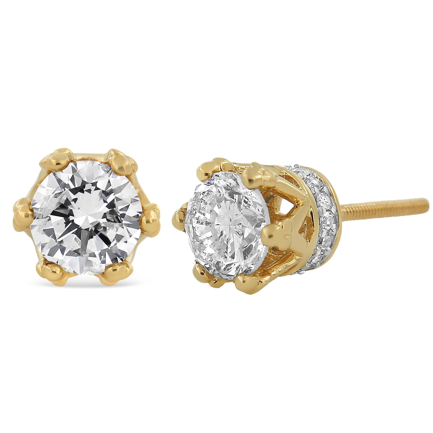 14K Gold 1/2 Cttw Round Diamond Crown Stud Earring (I-J Color, I1-I2 Clarity)-3