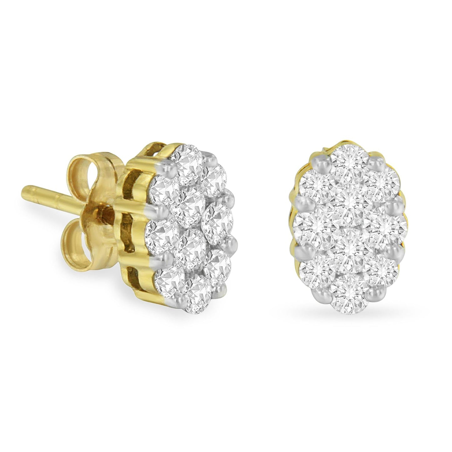 18K Yellow Gold 1 cttw Flower Diamond Stud Earrings (H-I, I1-I2)-1