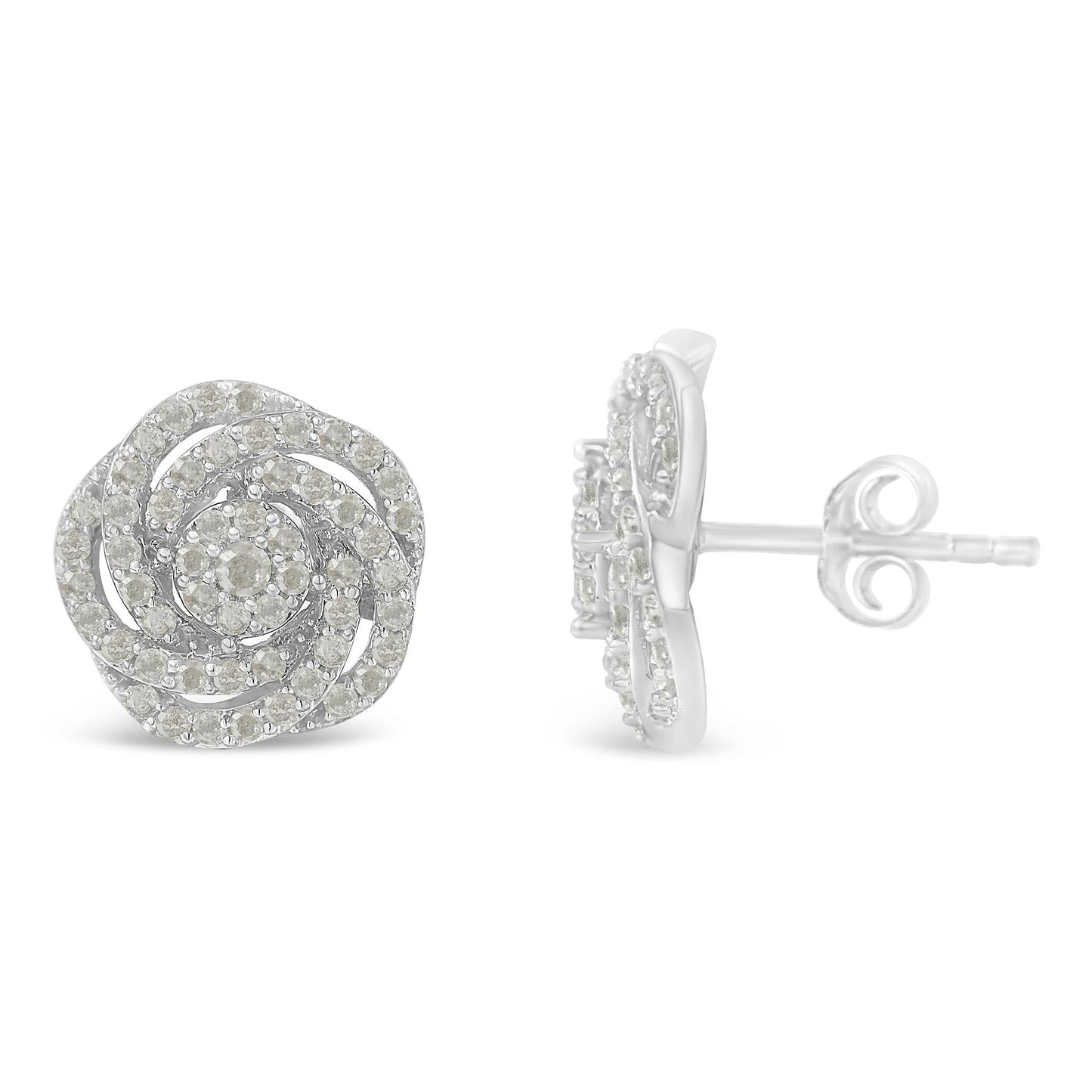 10k White Gold Rose-Cut Diamond Floral Cluster Earrings (1 cttw, I-J Color, I2-I3 Clarity)-1