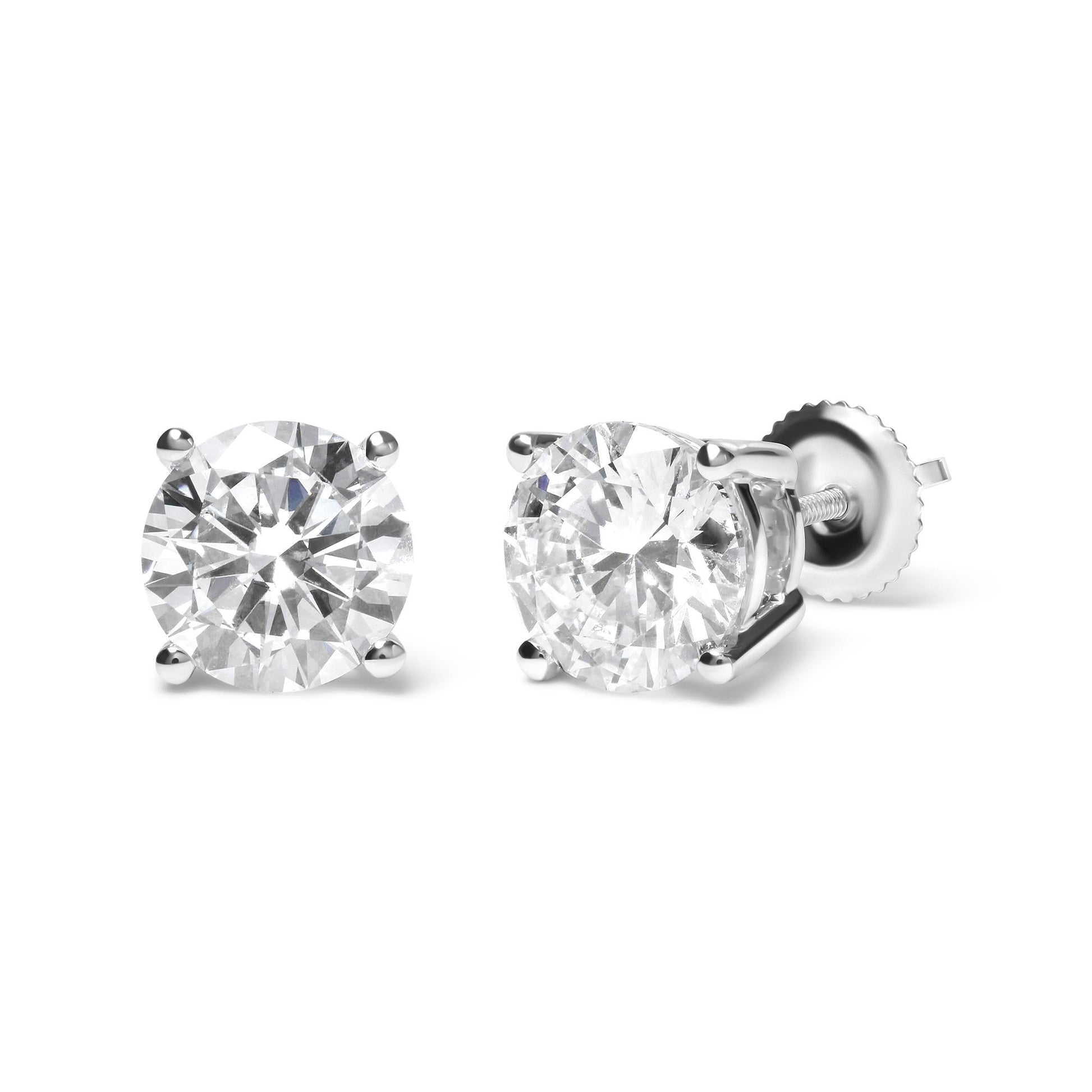 14K White Gold Round Brilliant-Cut Lab Grown Diamond Classic 4-Prong Stud Earrings with Screw Backs (G-H Color. VS1-VS2 Clarity)-3