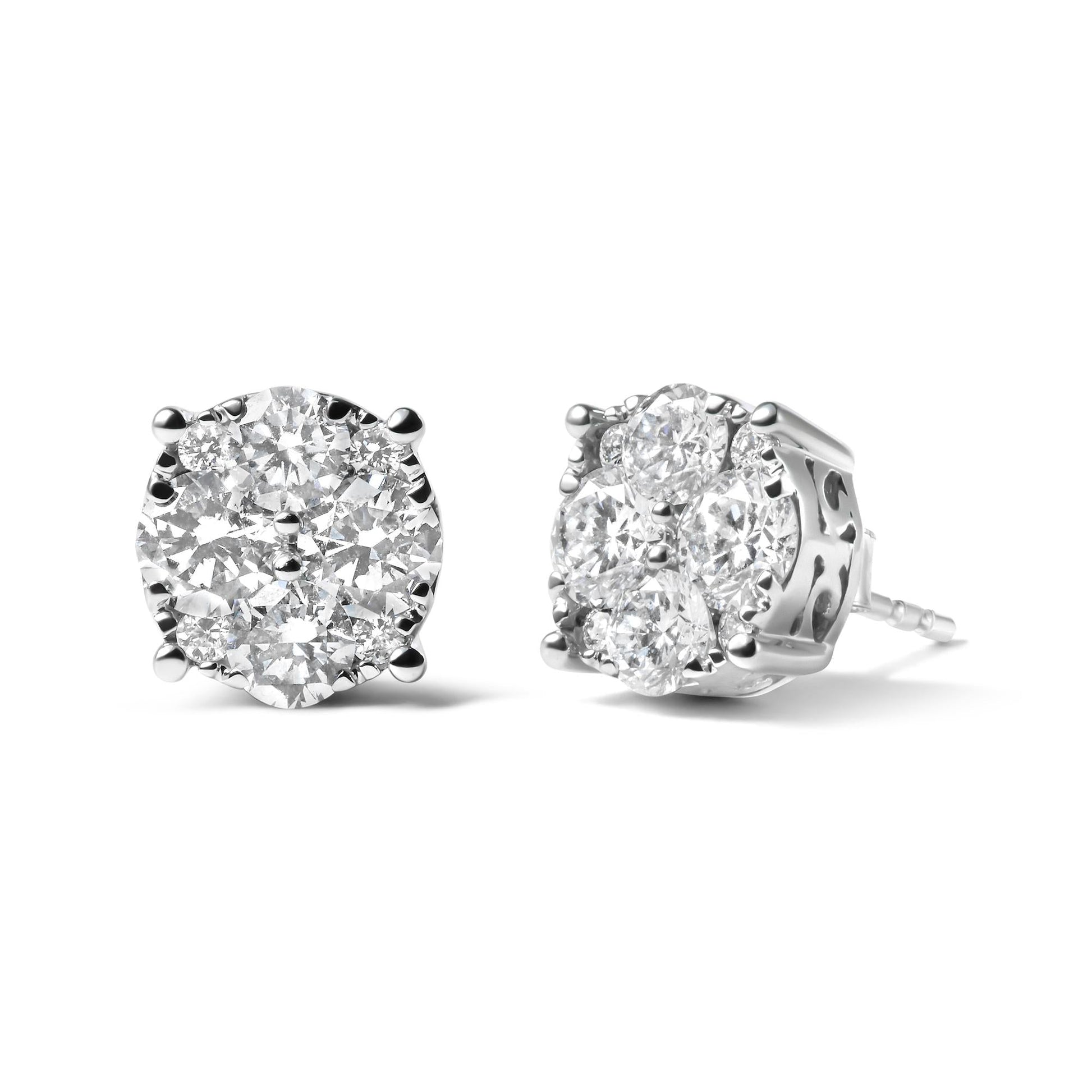 14K White Gold 2.00 Cttw Lab Grown Diamond Cluster Stud Earrings (G-H Color, VS1-VS2 Clarity)-1