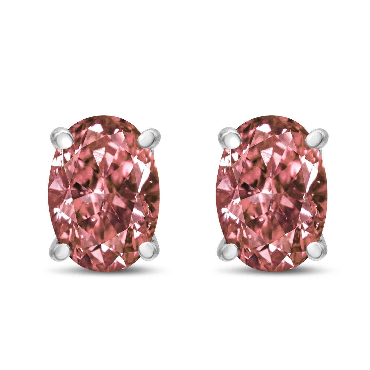 14K White Gold Lab Grown Pink Oval 4 Prong Set Classic Diamond Solitaire Stud Earrings (Pink Color, VS2-SI1 Clarity)-2