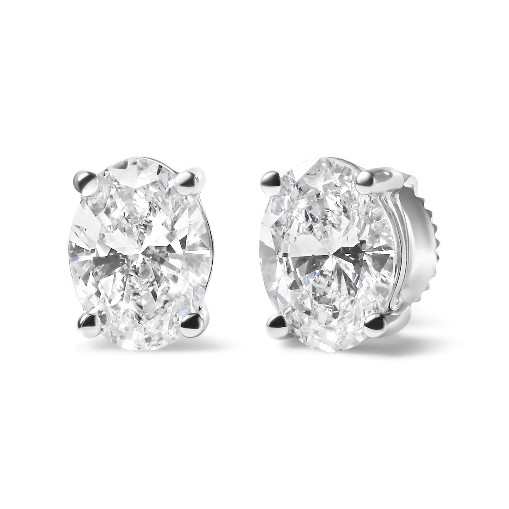 14K White Gold Prong Set Lab Grown Oval Diamond Solitaire Stud Earring (F-G Color, VS1-VS2 Clarity)-1