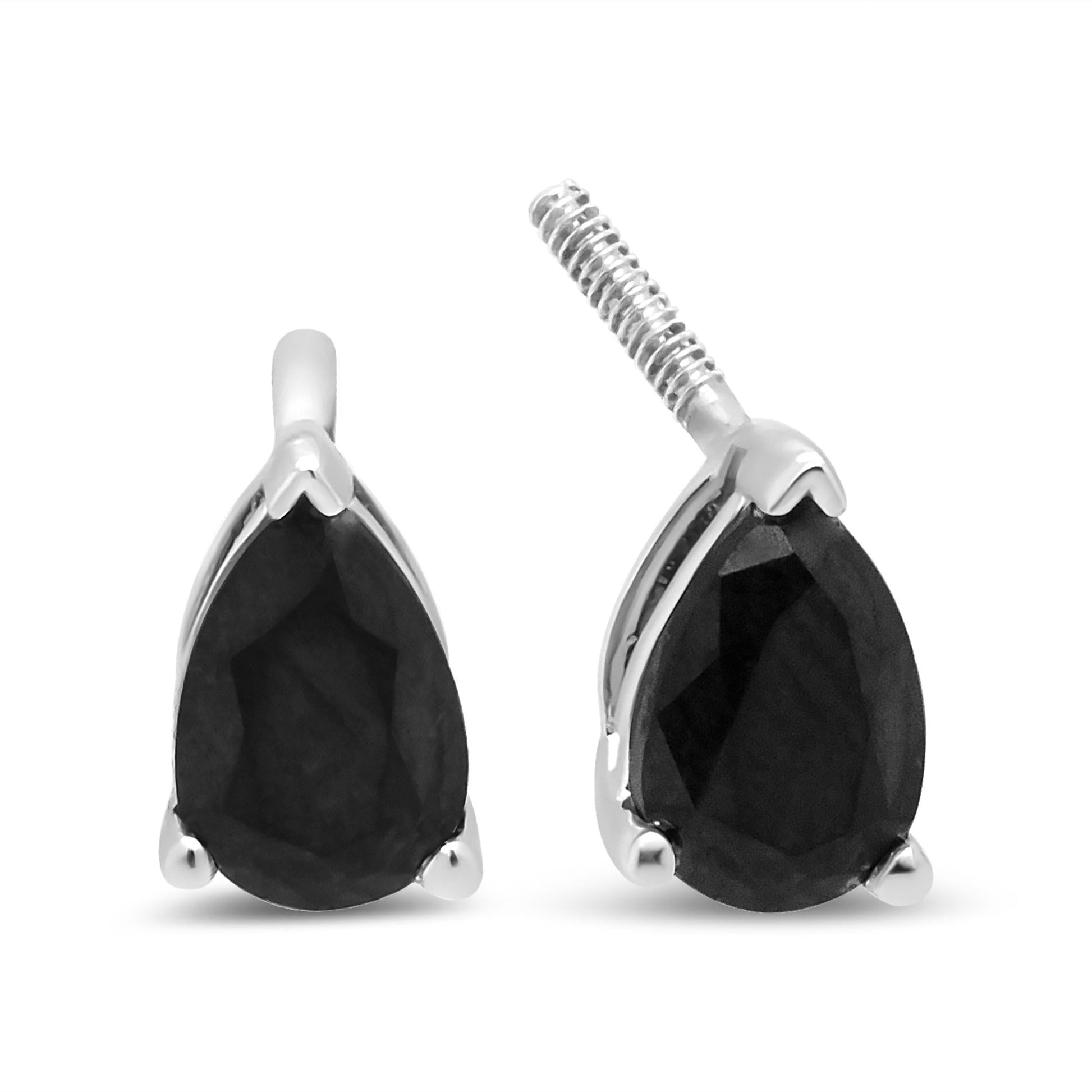 14K White Gold Treated Black Pear Shaped Solitaire Diamond 3 Prong Stud Earrings (Black Color, VS2-SI1 Clarity)-3