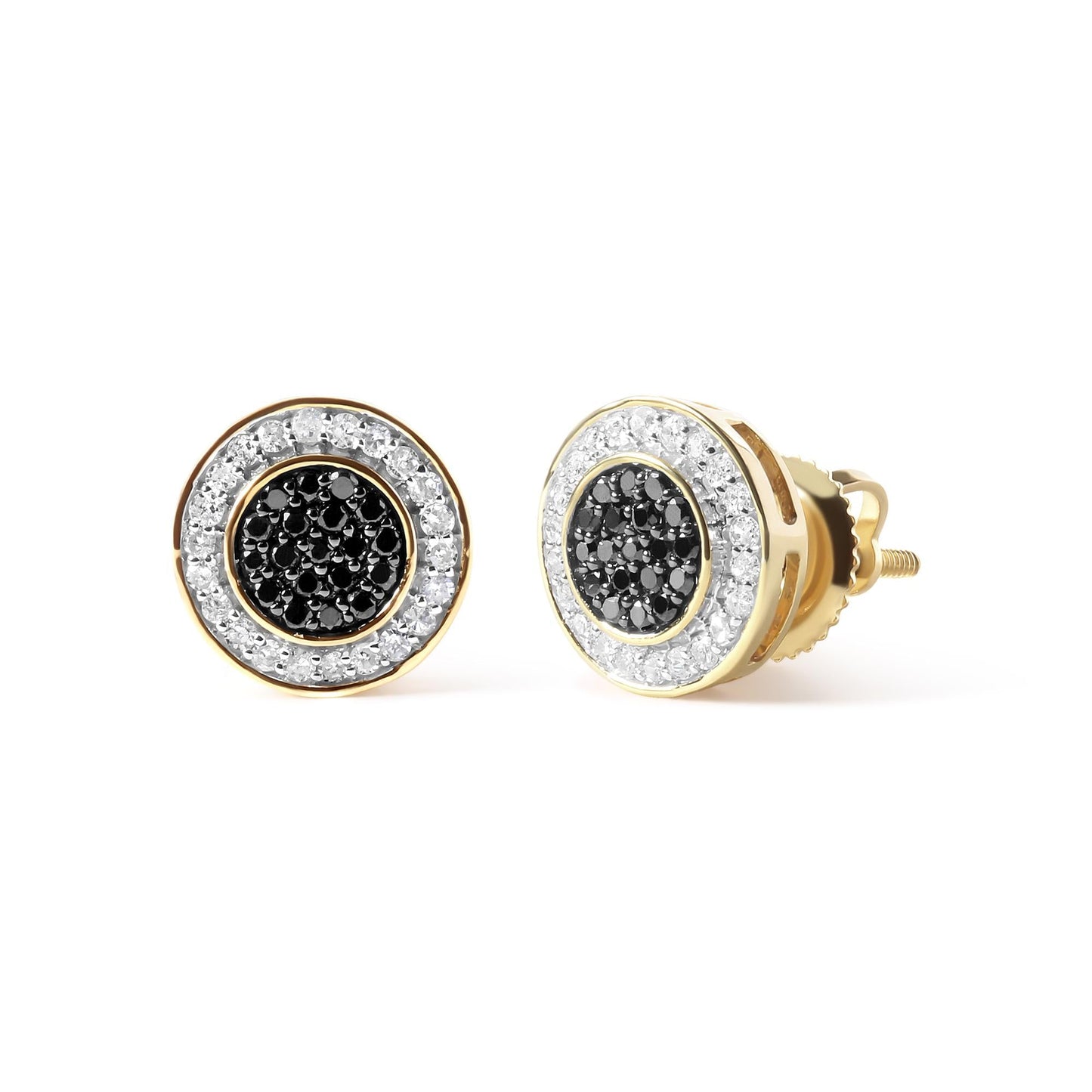 14K Yellow Gold Plated .925 Sterling Silver 1/3 Cttw White and Black Treated Diamond Earring (Black / I-J Color, I2-I3 Clarity)-1