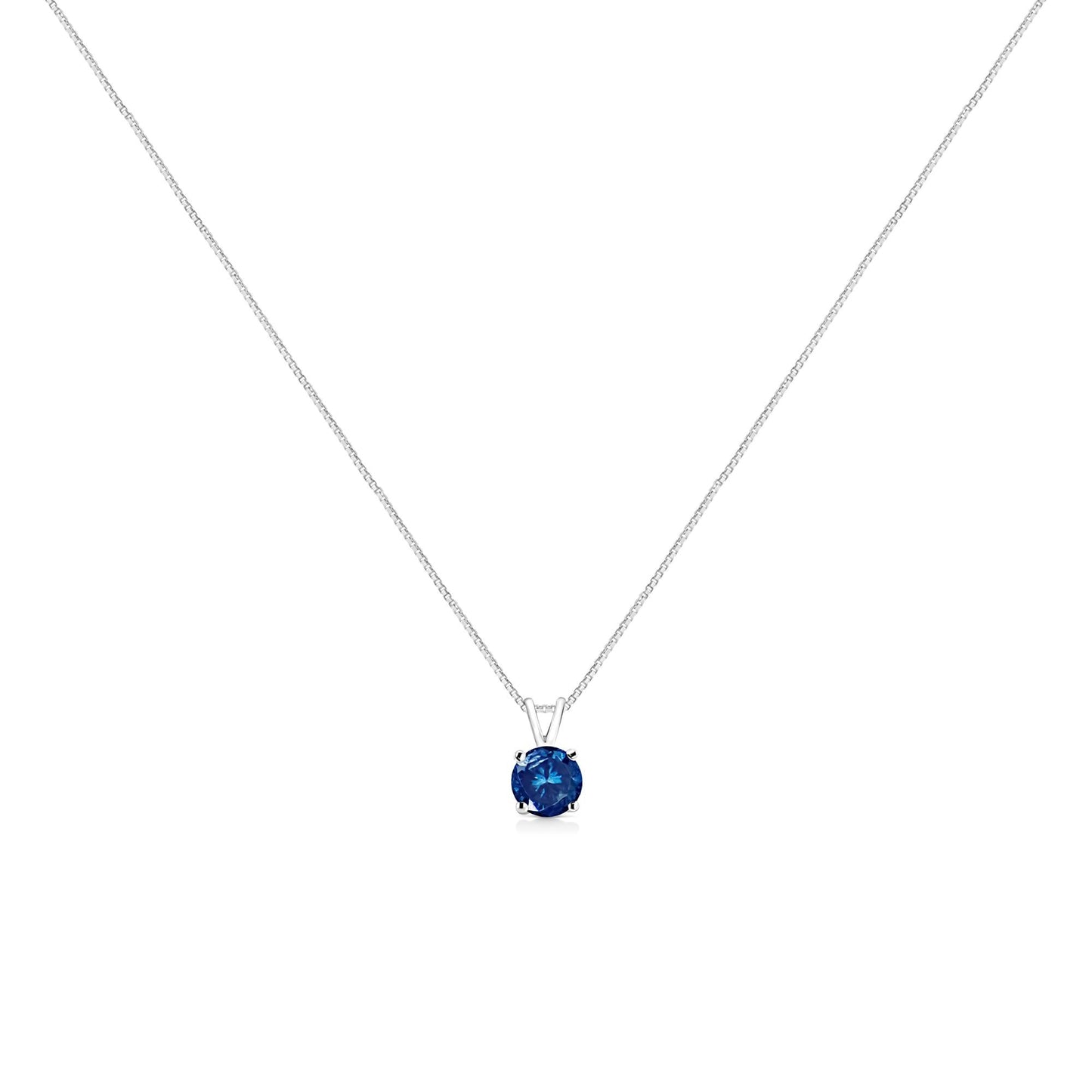 10K White Gold Round Brilliant Cut Lab Grown Blue Diamond 4-Prong Solitaire Pendant Necklace (Blue Color, VS2-SI1 Clarity) - 18"-2