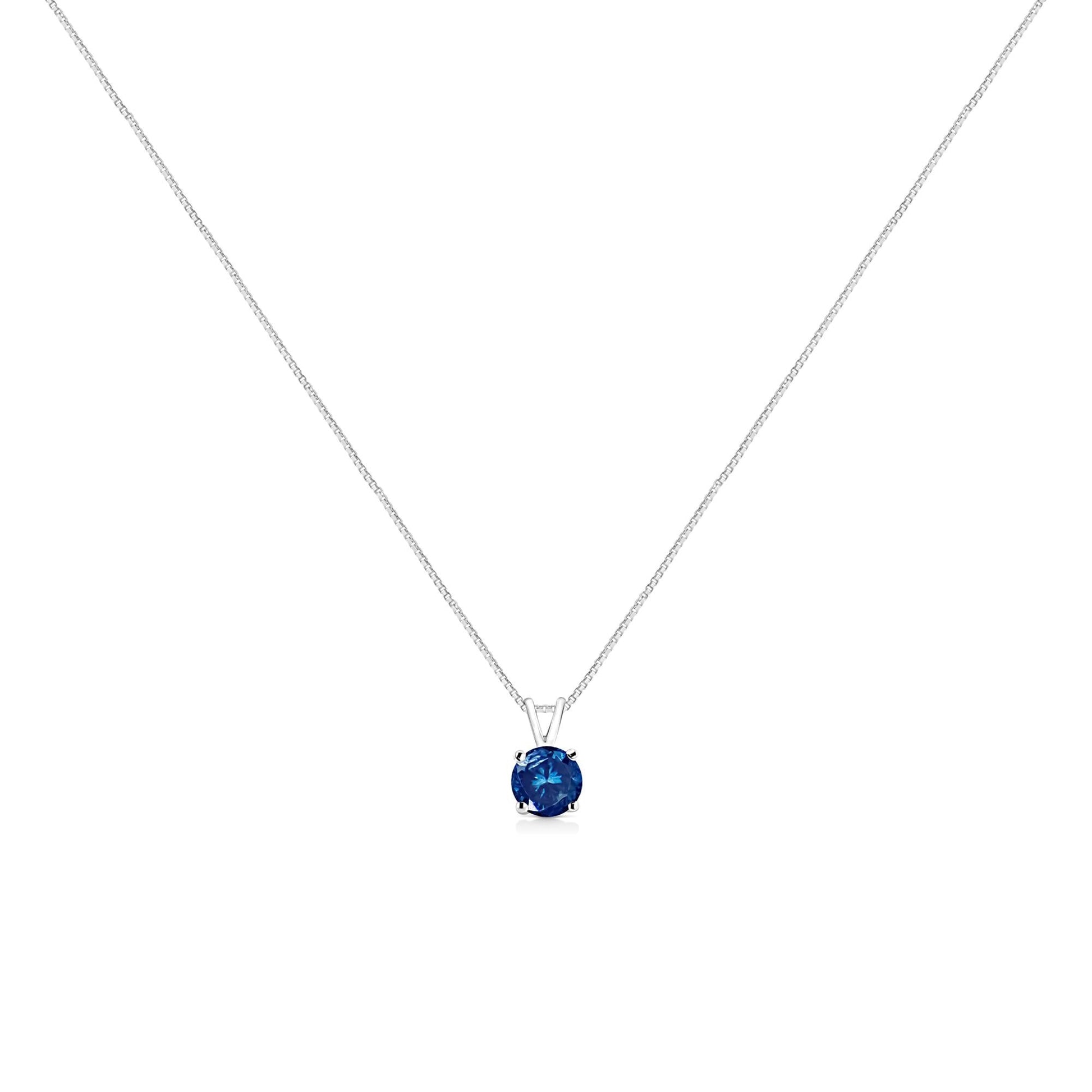 10K White Gold Round Brilliant Cut Lab Grown Blue Diamond 4-Prong Solitaire Pendant Necklace (Blue Color, VS2-SI1 Clarity) - 18"-2