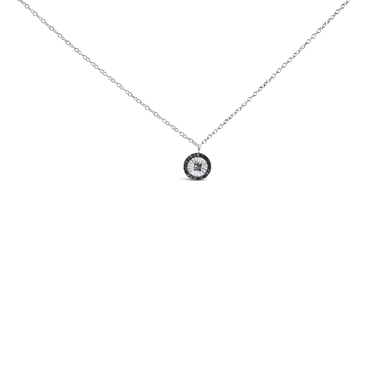 .925 Sterling Silver 1/6 Cttw Blue Diamond Wheel and Spoke Pendant Necklace (Blue Color, I2-I3 Clarity) - 18"-1