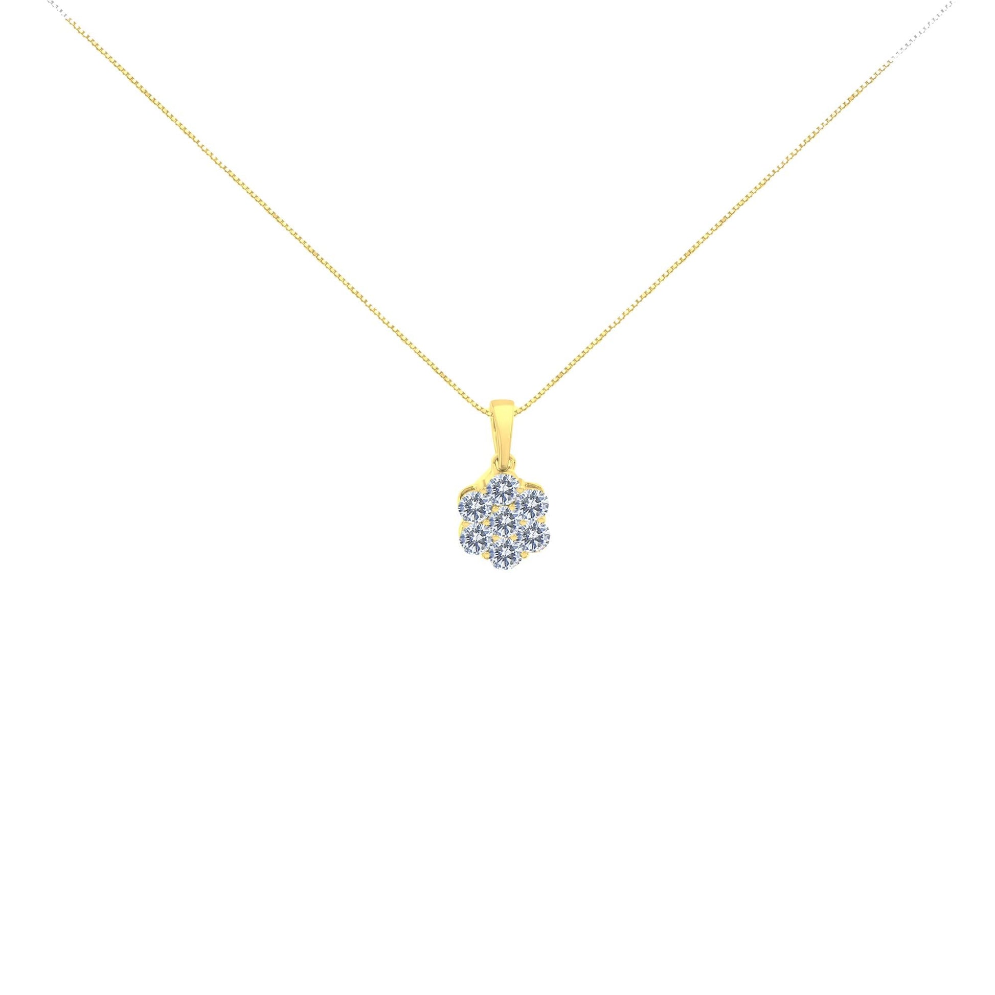 14K Yellow Gold 1.00 Cttw Brilliant Round-Cut Diamond 7 Stone Floral Cluster 18" Pendant Necklace (H-I Color, SI2-I1 Clarity)-1