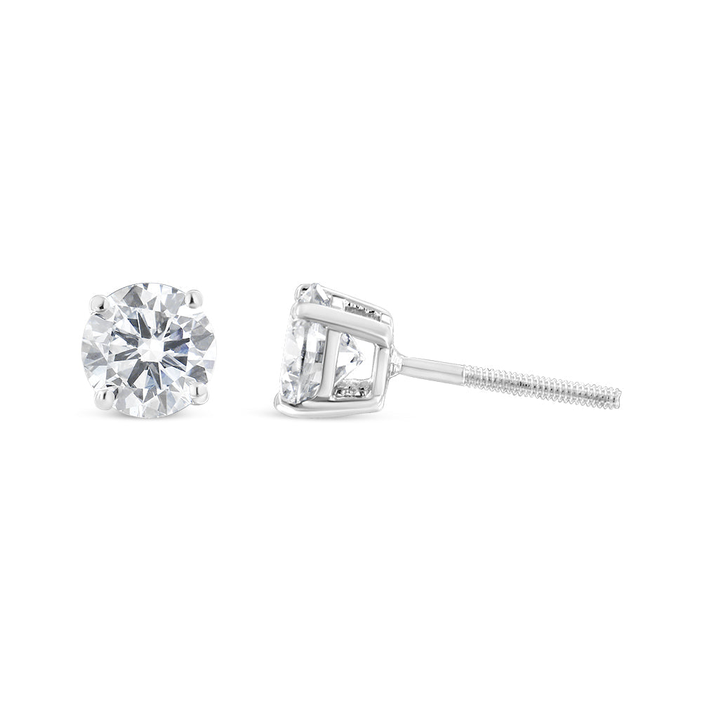 14K White Gold 1-1/2 Cttw Round Brilliant-Cut Near Colorless Diamond Classic 4-Prong Stud Earrings with Screw Backs (H-I Color, SI1-SI2 Clarity)-2