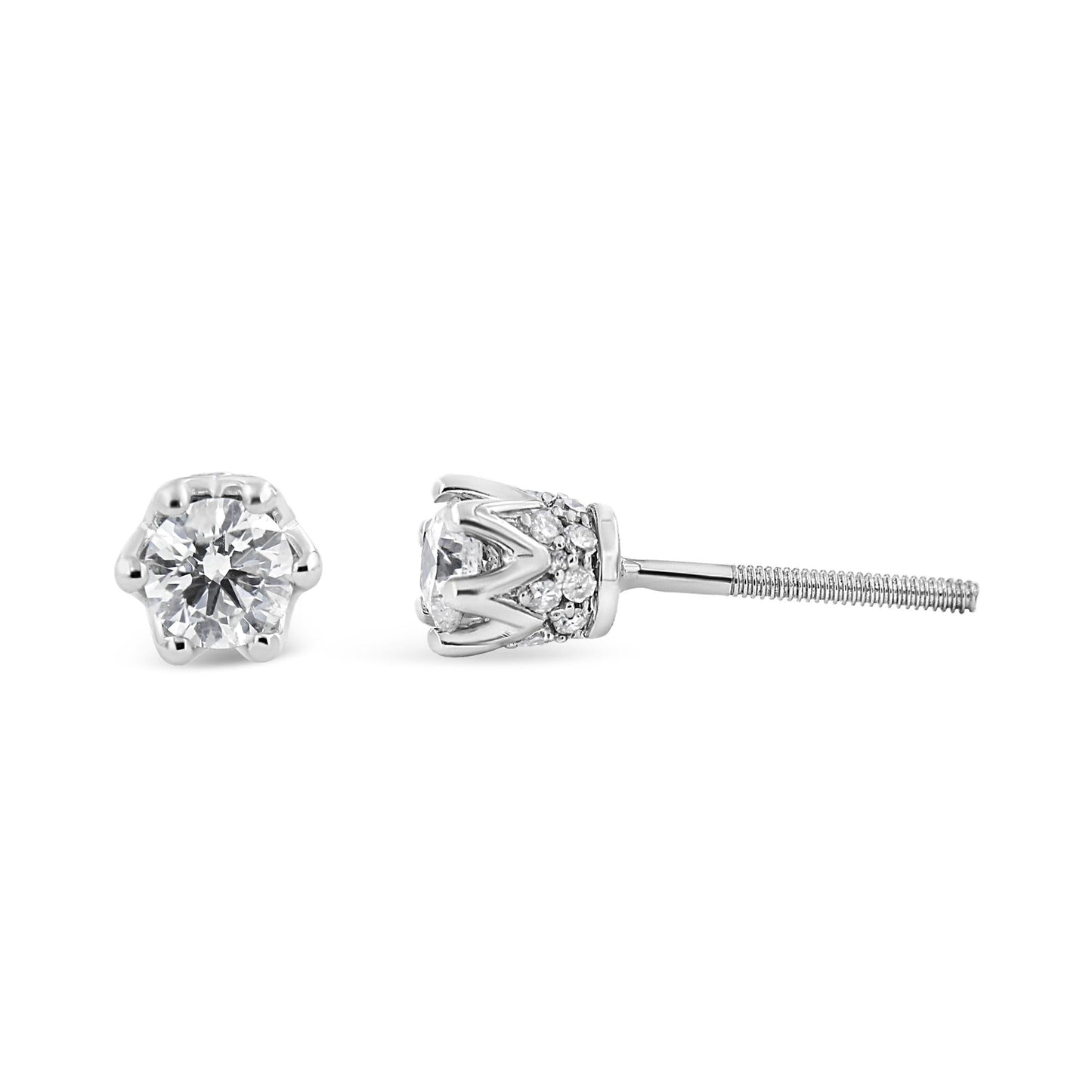 14K Gold 1/2 Cttw Round Diamond Crown Stud Earring (I-J Color, I1-I2 Clarity)-4