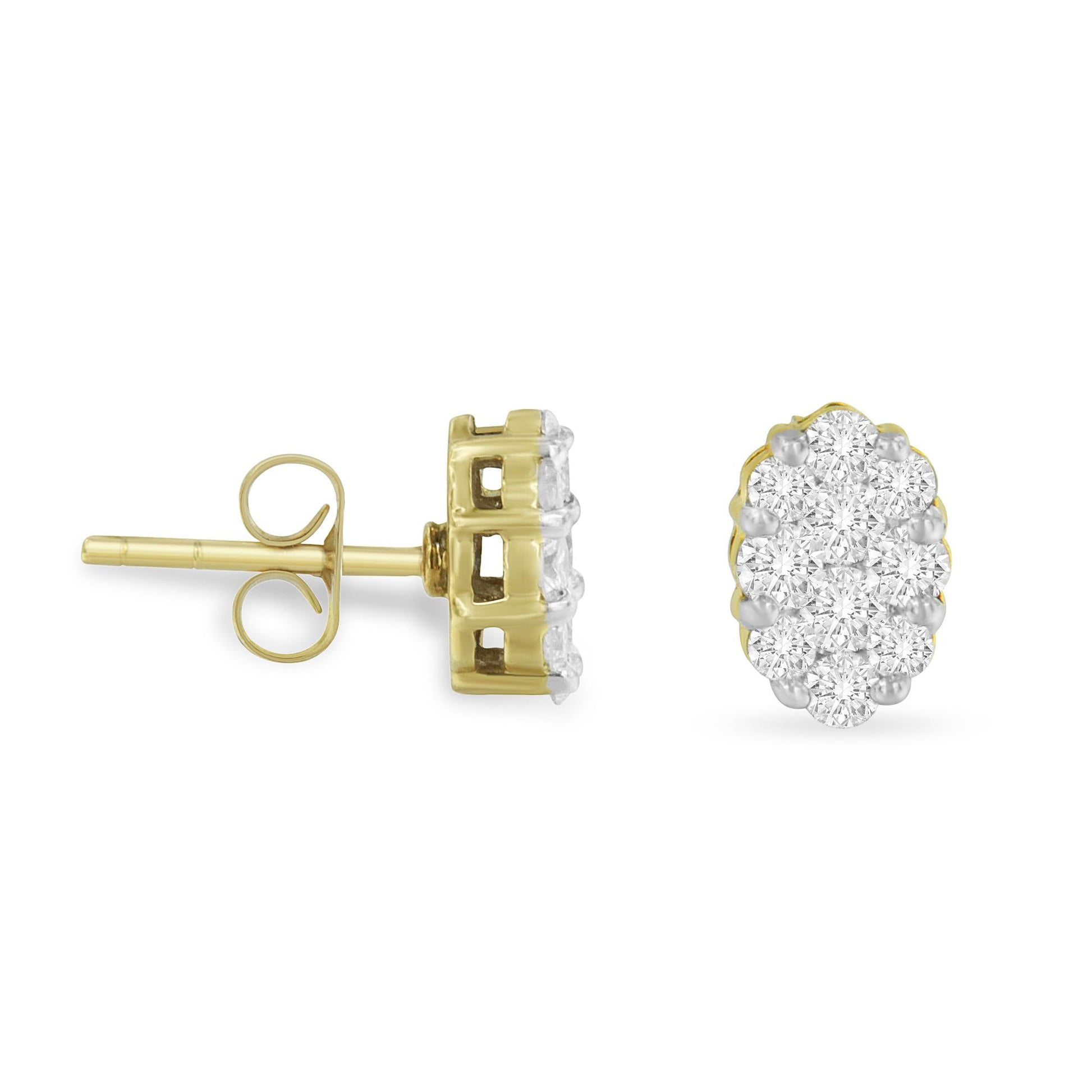 18K Yellow Gold 1 cttw Flower Diamond Stud Earrings (H-I, I1-I2)-2