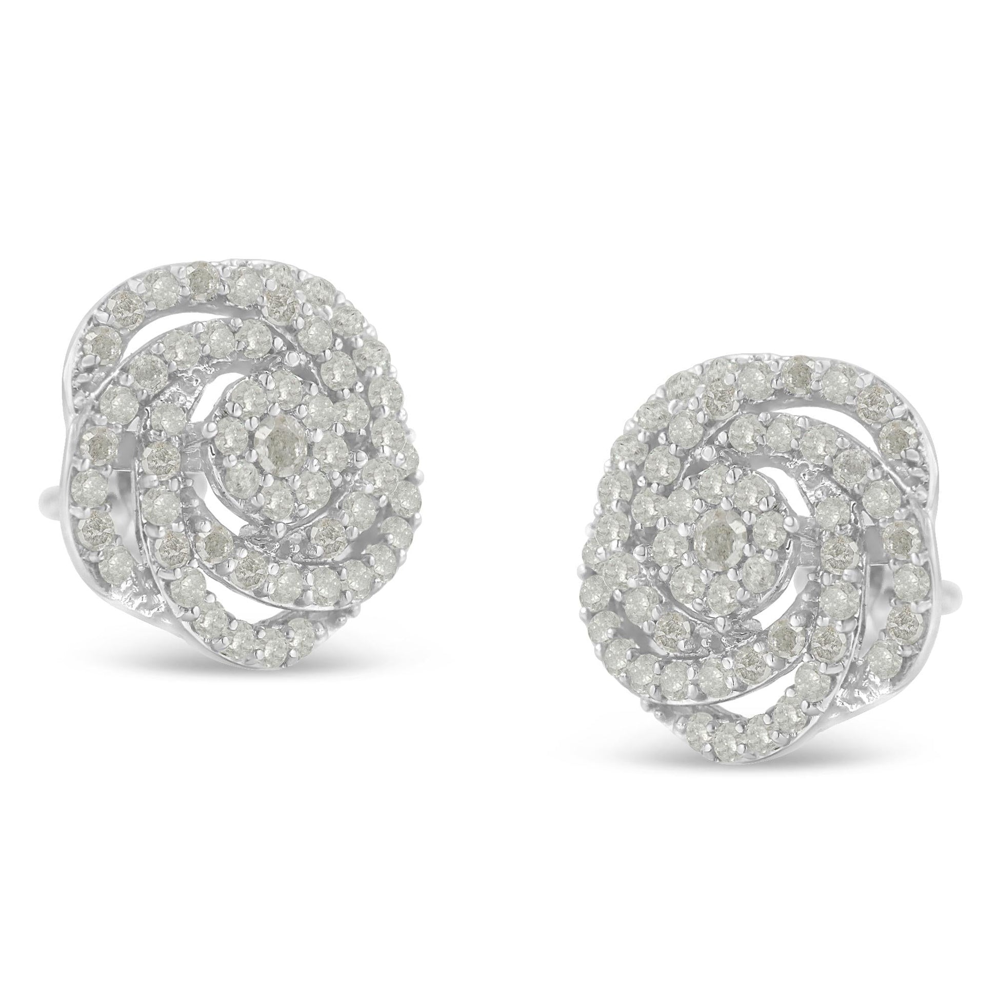 10k White Gold Rose-Cut Diamond Floral Cluster Earrings (1 cttw, I-J Color, I2-I3 Clarity)-2