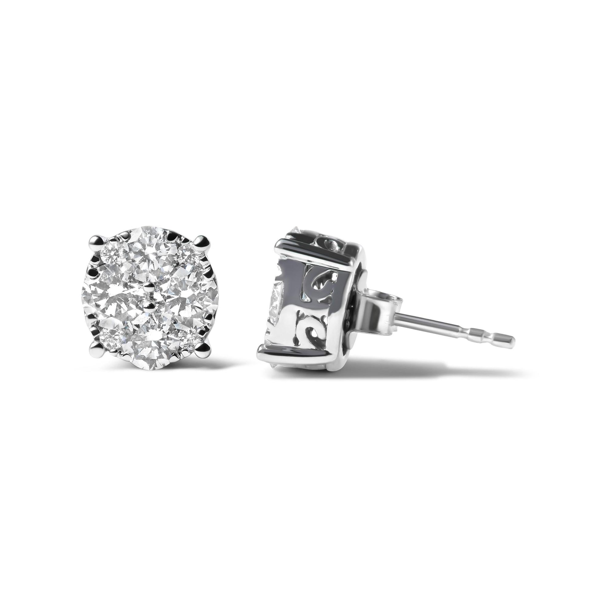 14K White Gold 2.00 Cttw Lab Grown Diamond Cluster Stud Earrings (G-H Color, VS1-VS2 Clarity)-2