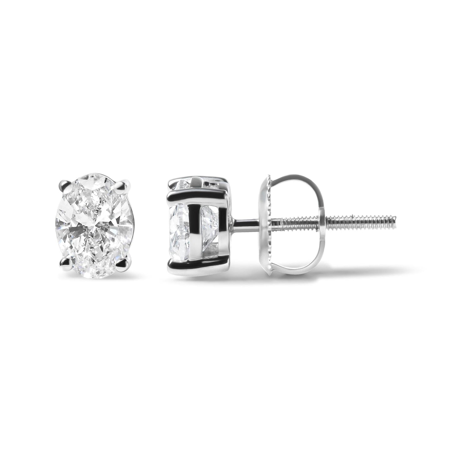 14K White Gold Prong Set Lab Grown Oval Diamond Solitaire Stud Earring (F-G Color, VS1-VS2 Clarity)-2