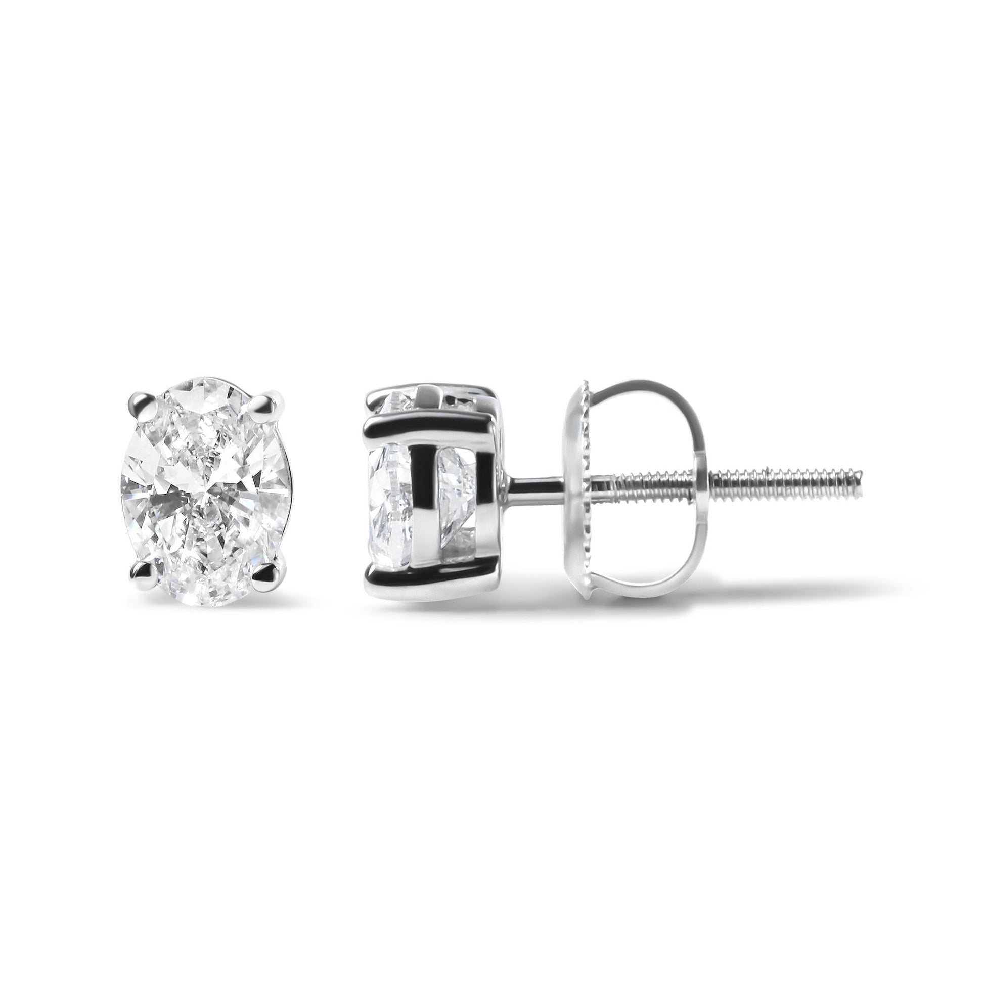 14K White Gold Prong Set Lab Grown Oval Diamond Solitaire Stud Earring (F-G Color, VS1-VS2 Clarity)-2