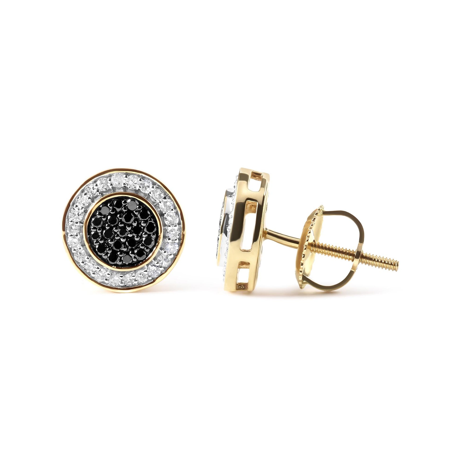 14K Yellow Gold Plated .925 Sterling Silver 1/3 Cttw White and Black Treated Diamond Earring (Black / I-J Color, I2-I3 Clarity)-2