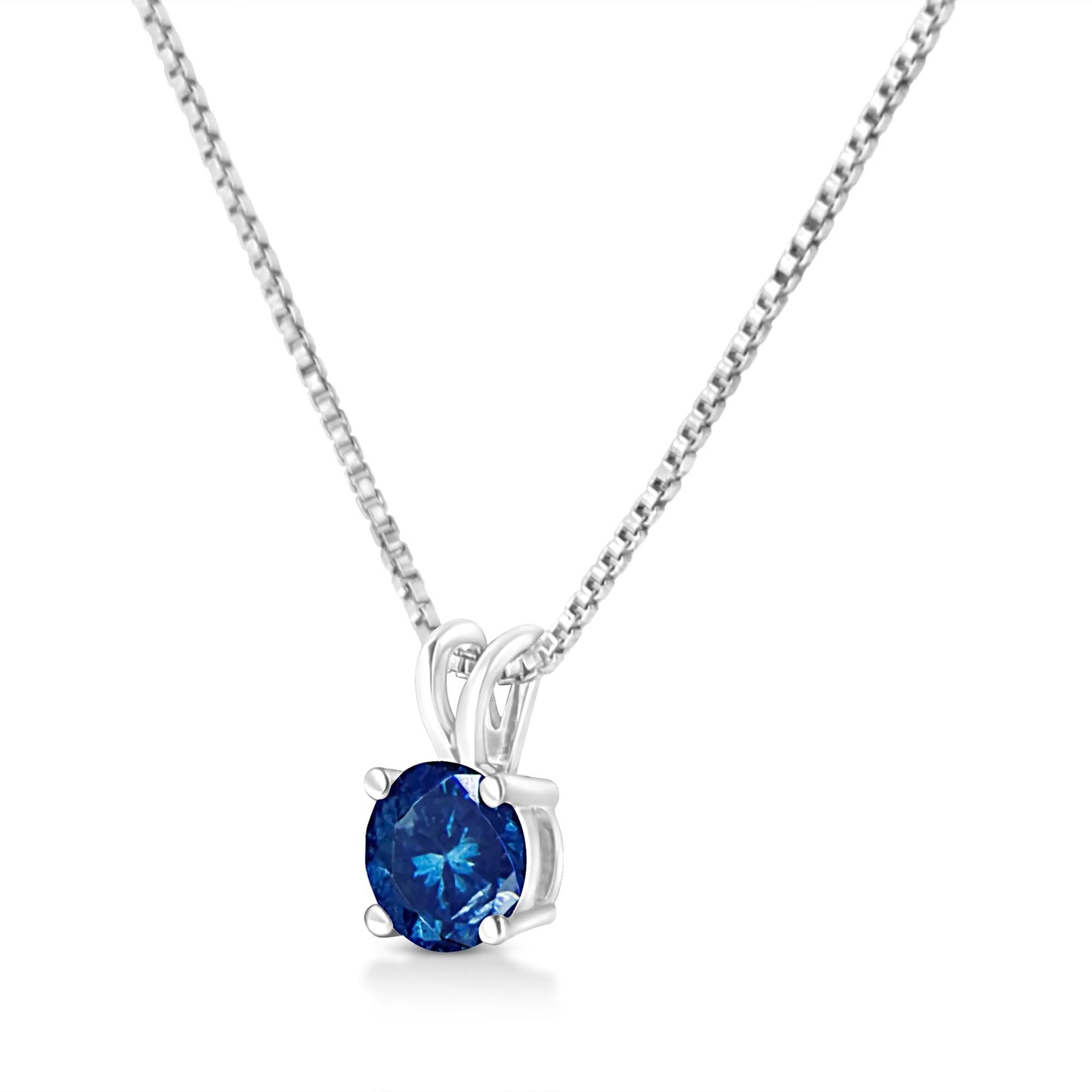 10K White Gold Round Brilliant Cut Lab Grown Blue Diamond 4-Prong Solitaire Pendant Necklace (Blue Color, VS2-SI1 Clarity) - 18"-4