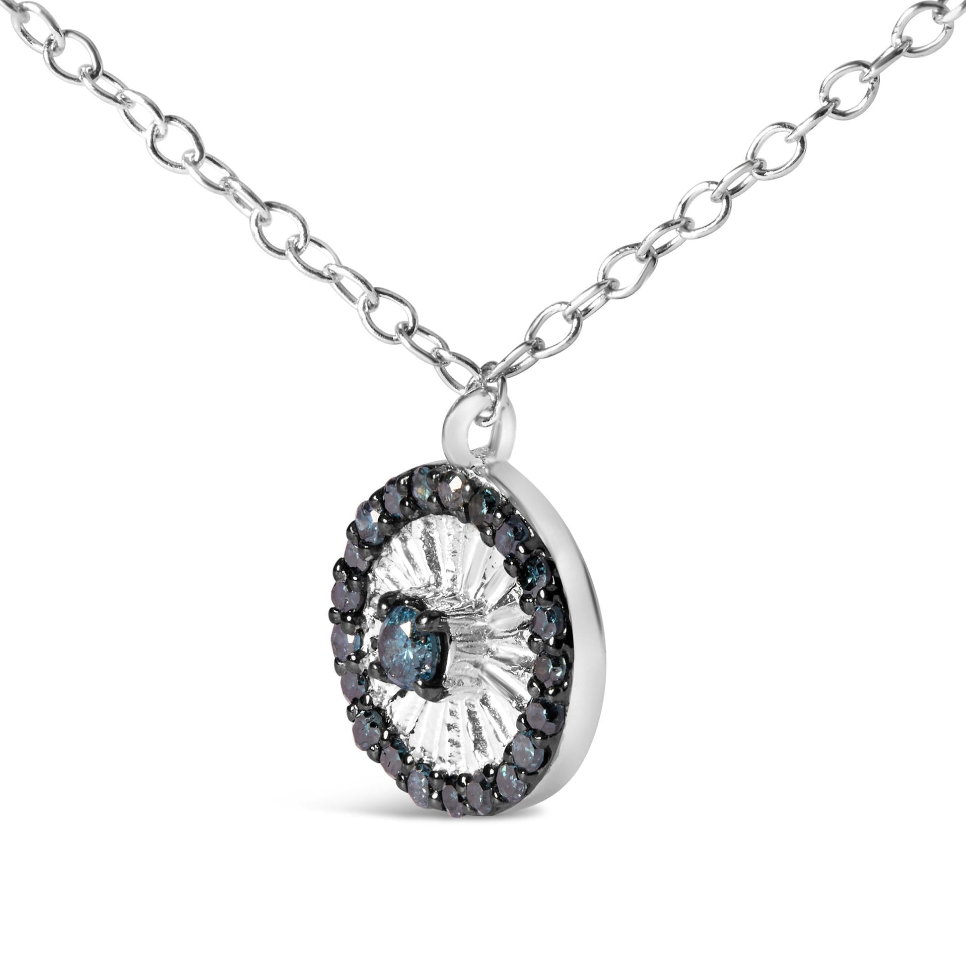 .925 Sterling Silver 1/6 Cttw Blue Diamond Wheel and Spoke Pendant Necklace (Blue Color, I2-I3 Clarity) - 18"-2