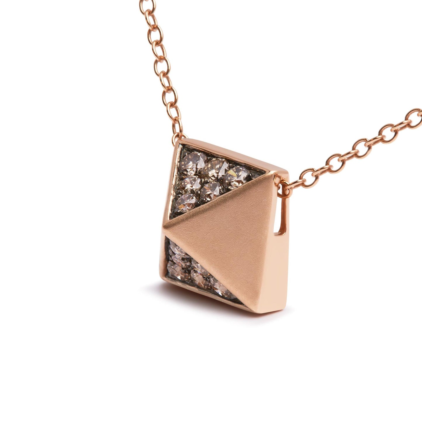 14K Rose Gold 1/4 Cttw Brown Diamond Matte Finished Pyramid Pendant Necklace (Brown Color, SI1-SI2 Clarity) - 18" Inches-2